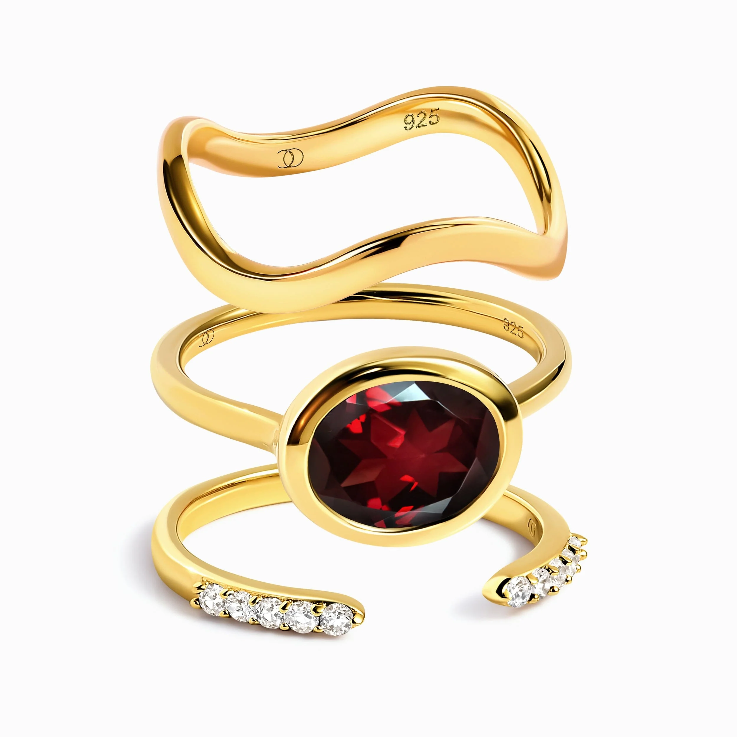 Garnet Skin Touch Ring - Twinkling & Waves Band - Image 5