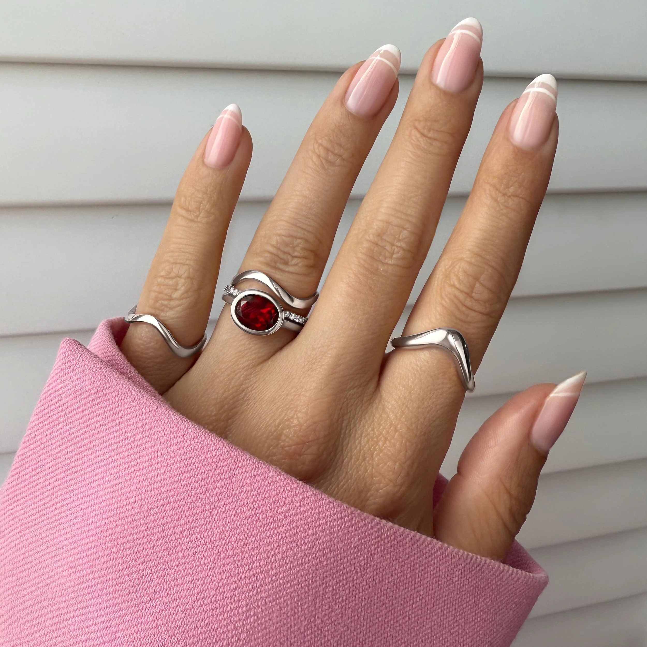 Garnet Skin Touch Ring & Waves Band - Image 11
