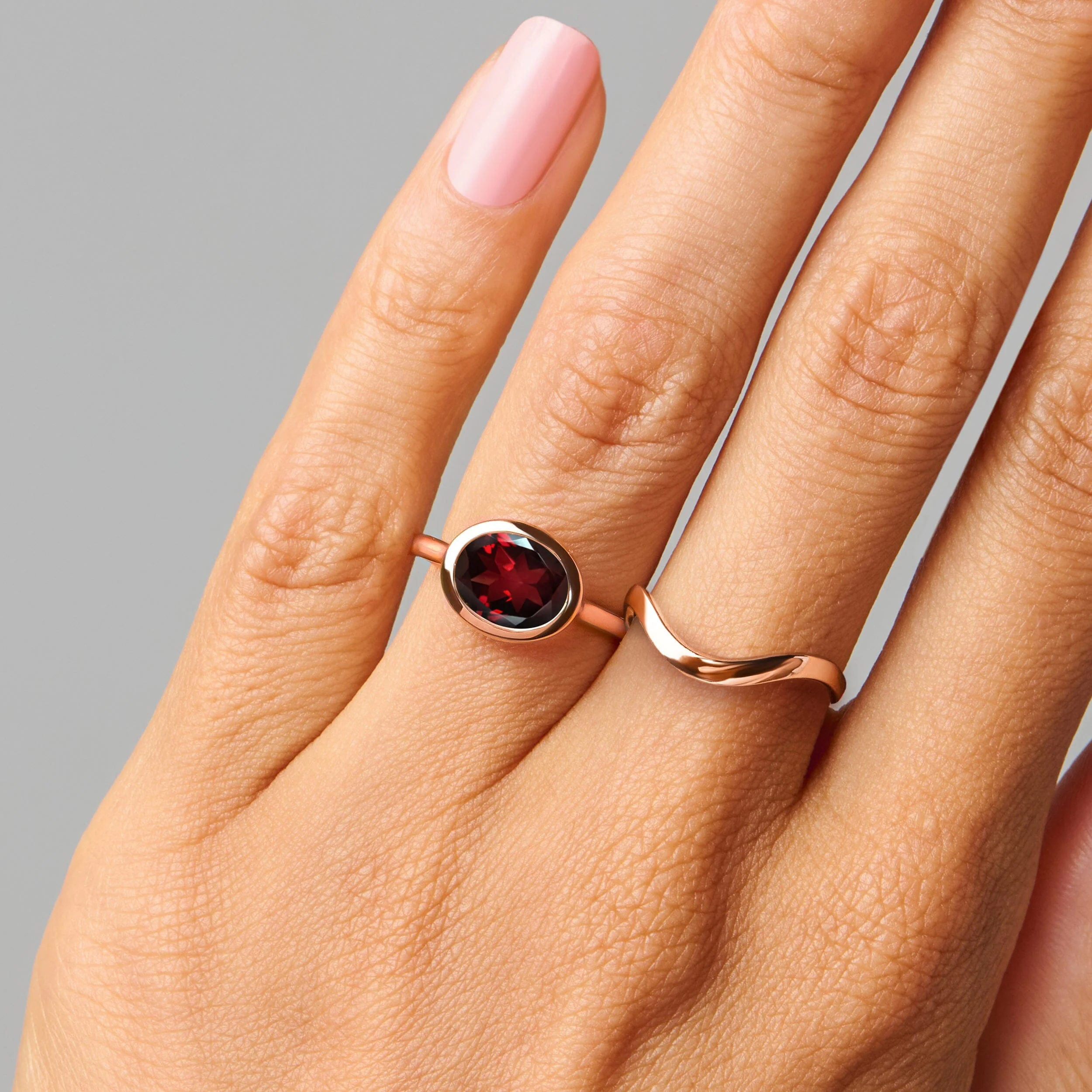 Garnet Skin Touch Ring & Waves Band - Image 2