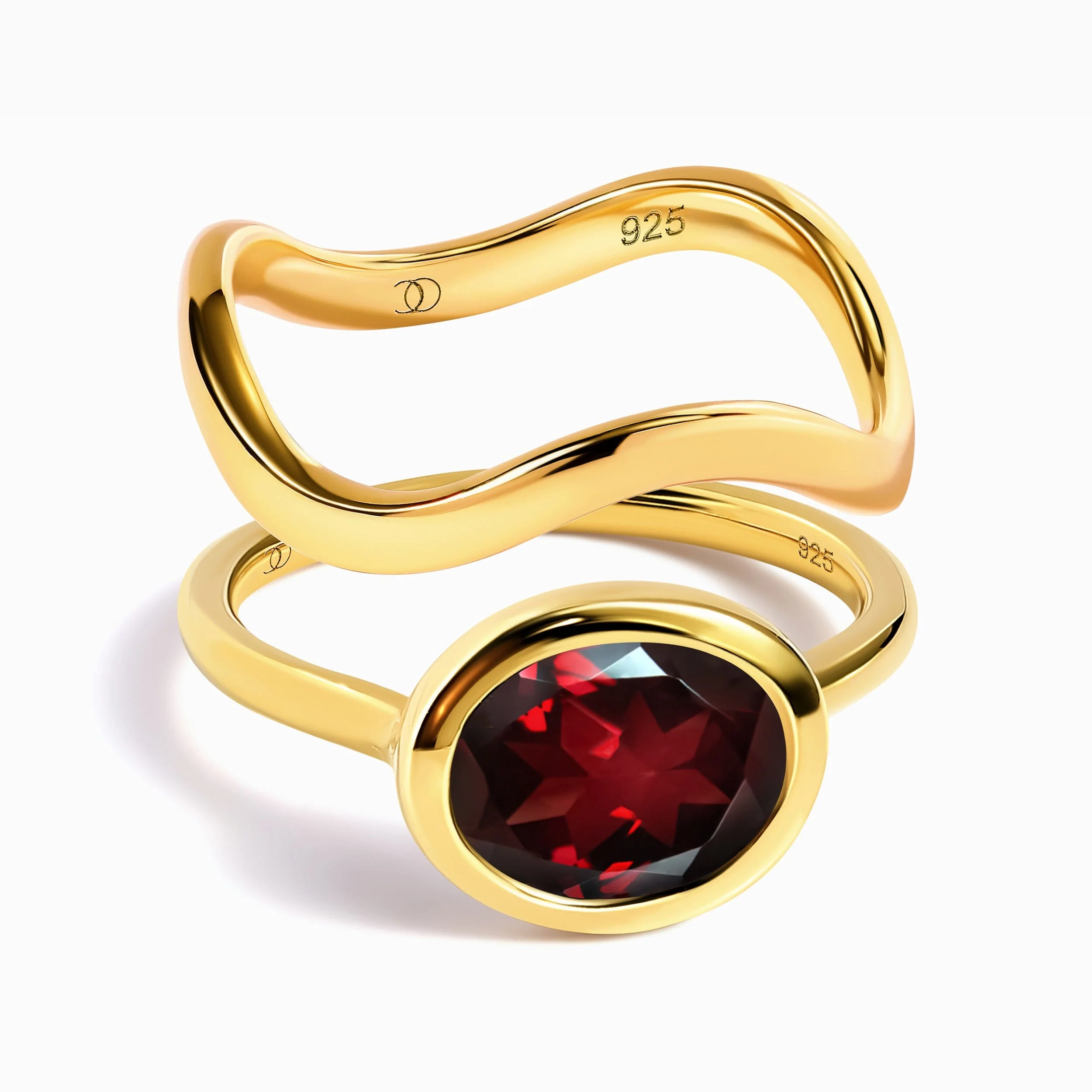 Garnet Skin Touch Ring & Waves Band - Image 5