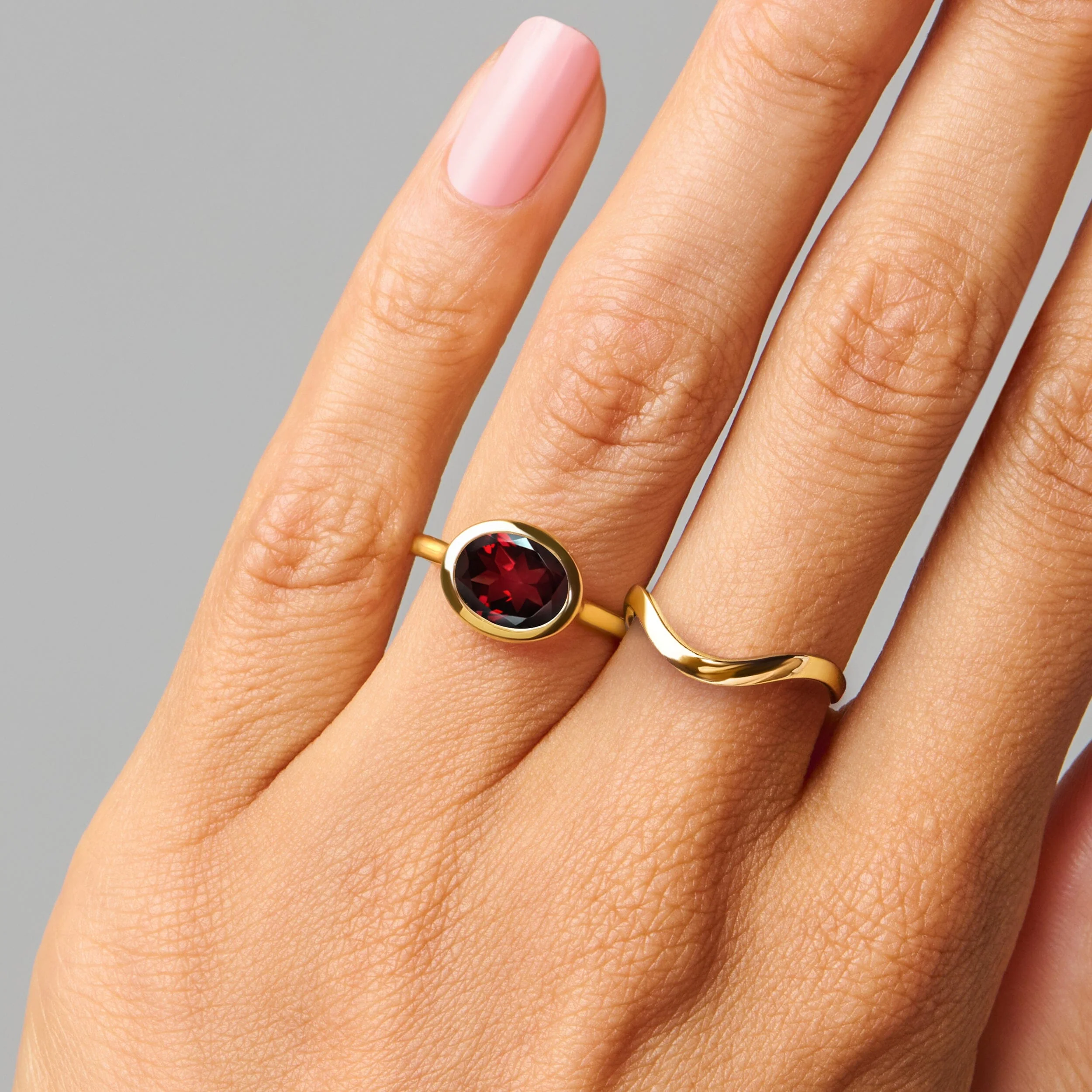 Garnet Skin Touch Ring & Waves Band - Image 6