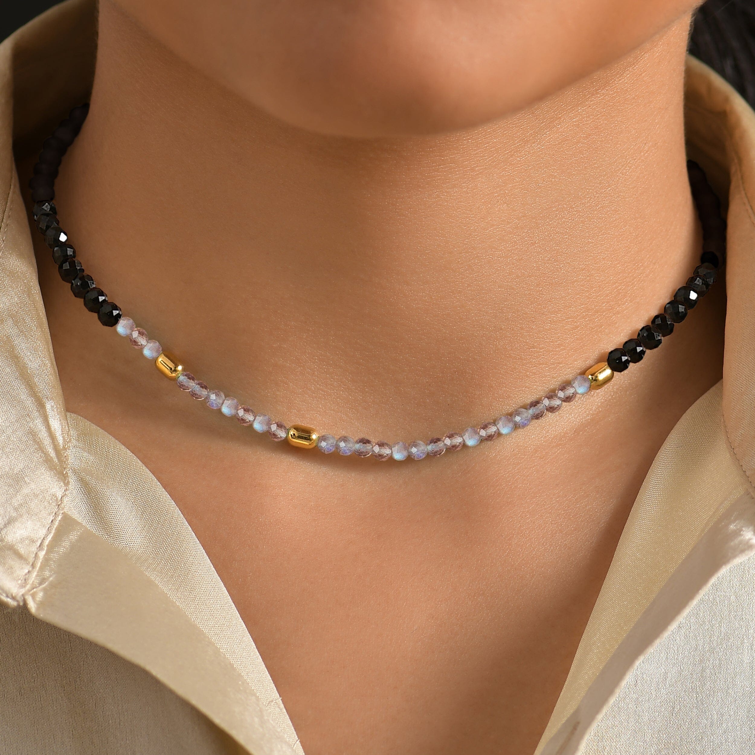 Labradorite Black Obsidian Beads Necklace - Untamed - Image 11