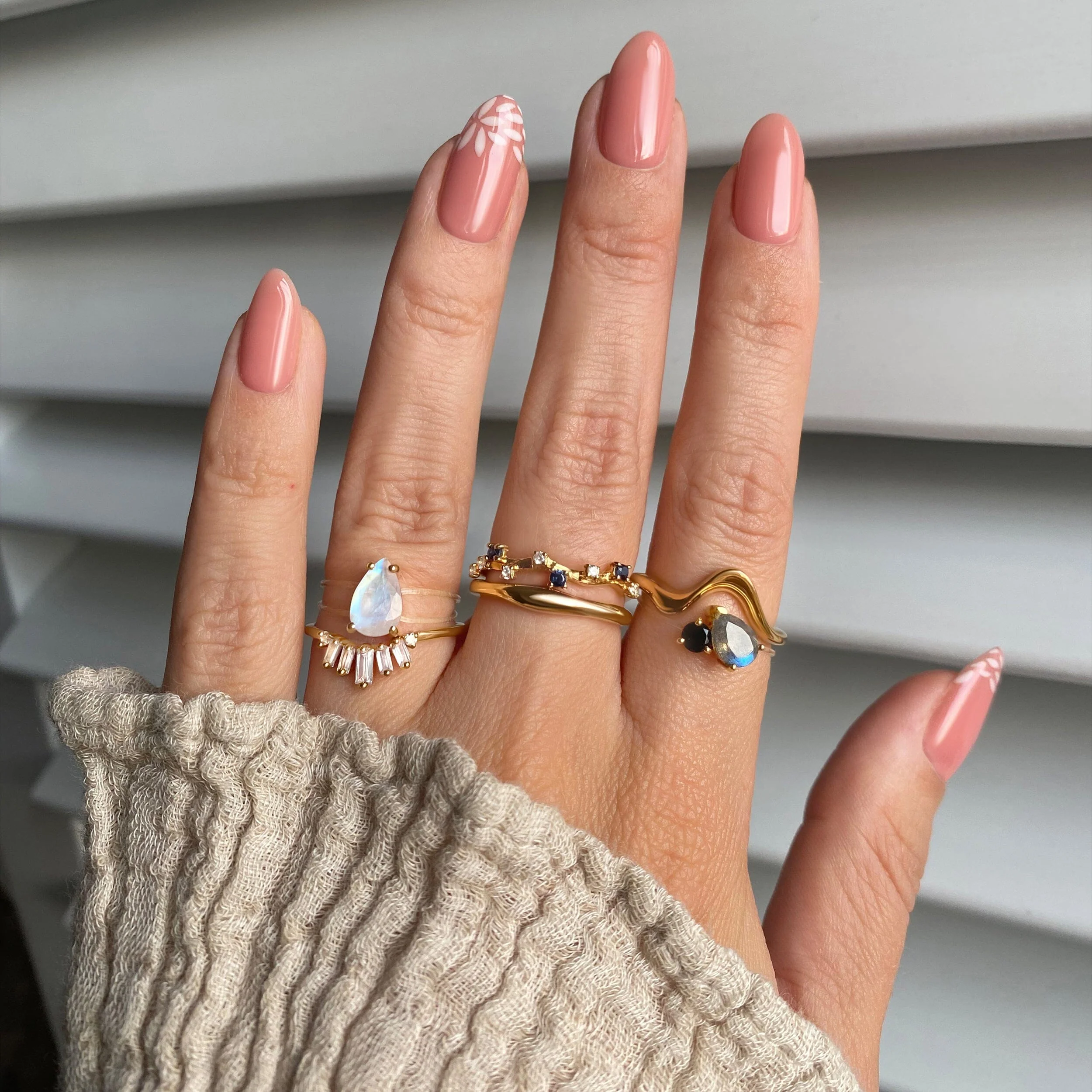Labradorite Black Obsidian Toi Et Moi & Moonstone Sway Floating Rings - Image 12