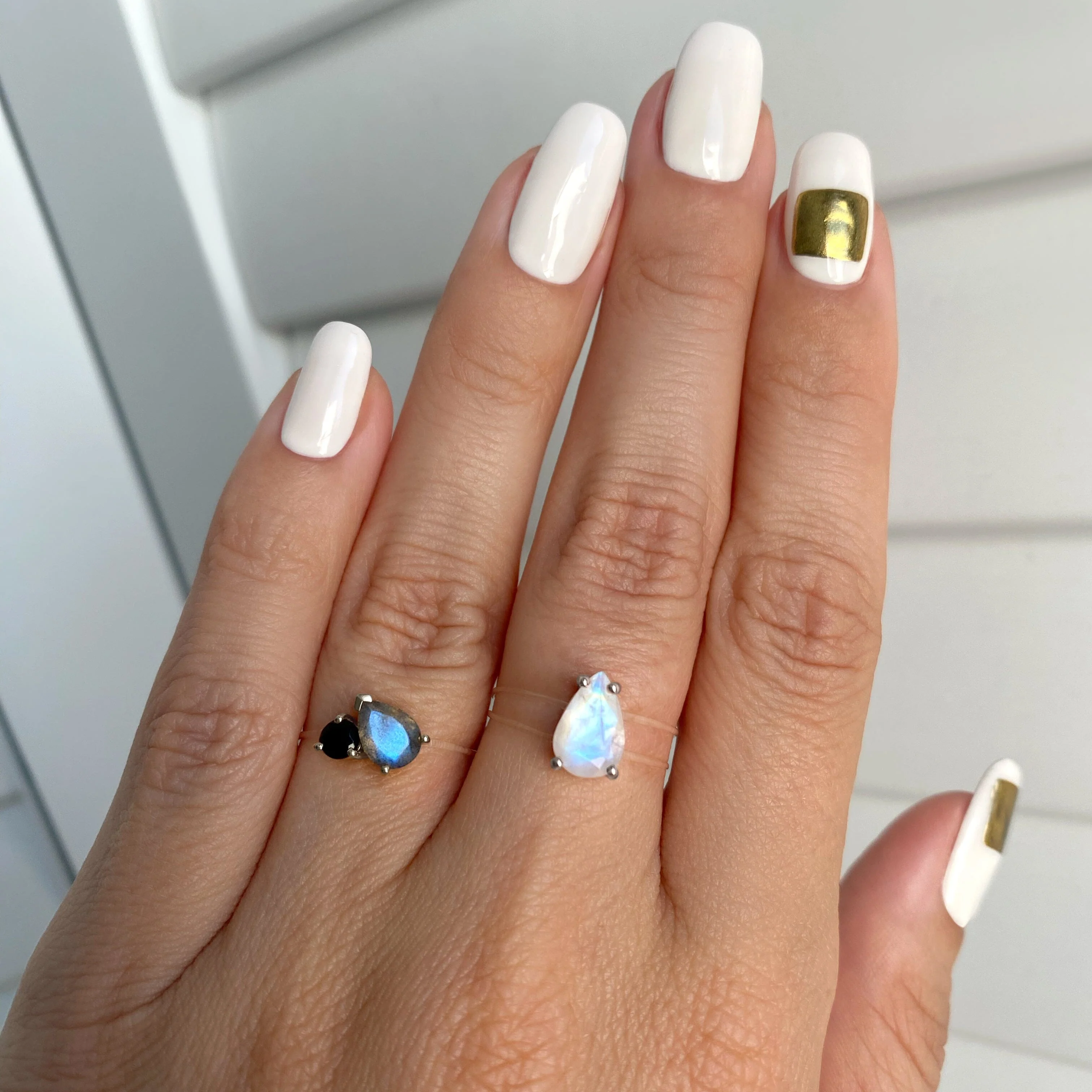Labradorite Black Obsidian Toi Et Moi & Moonstone Sway Floating Rings - Image 3