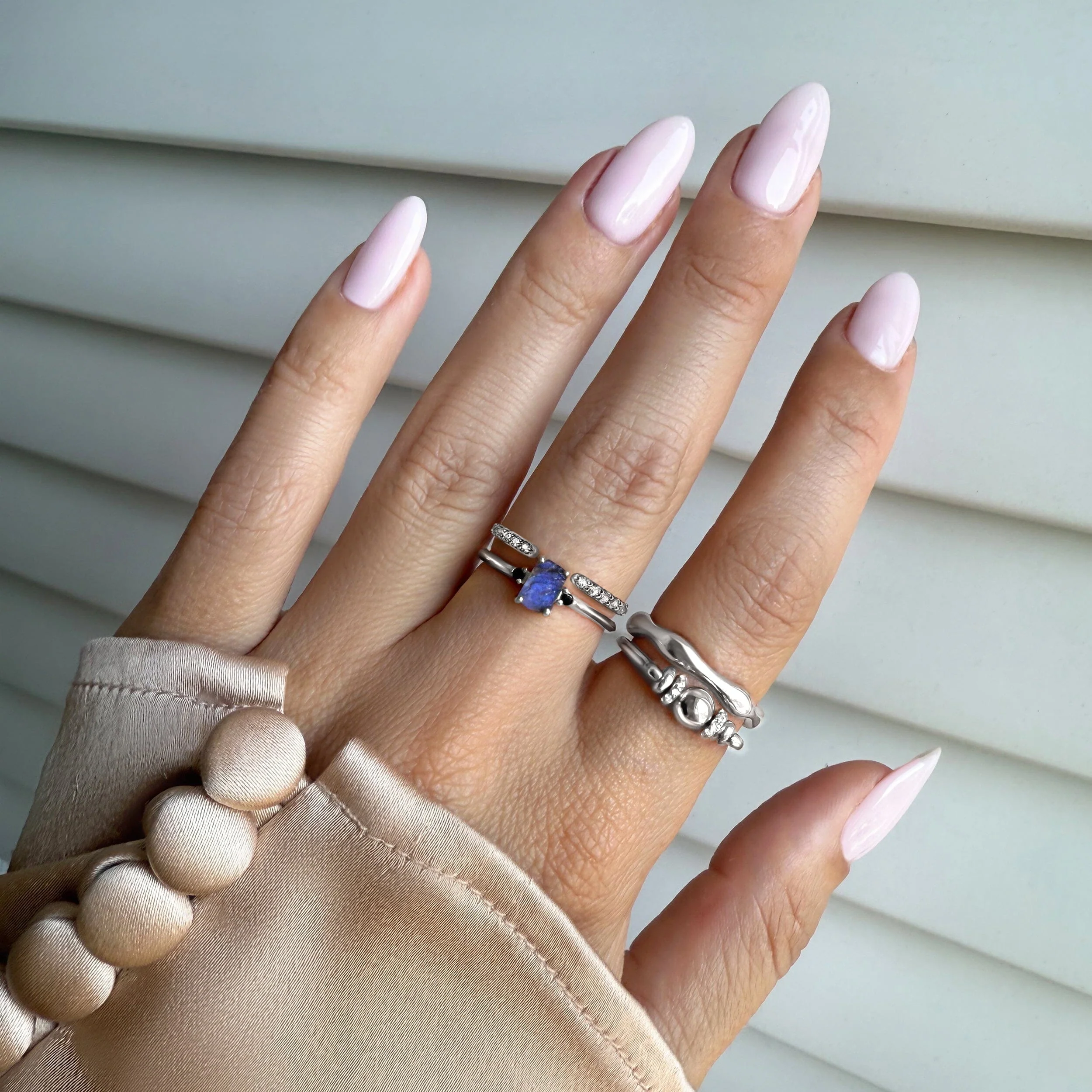 Labradorite Black Onyx Ring - Petite Raw Allure & White Zircon Ring - Twinkling Band - Image 7