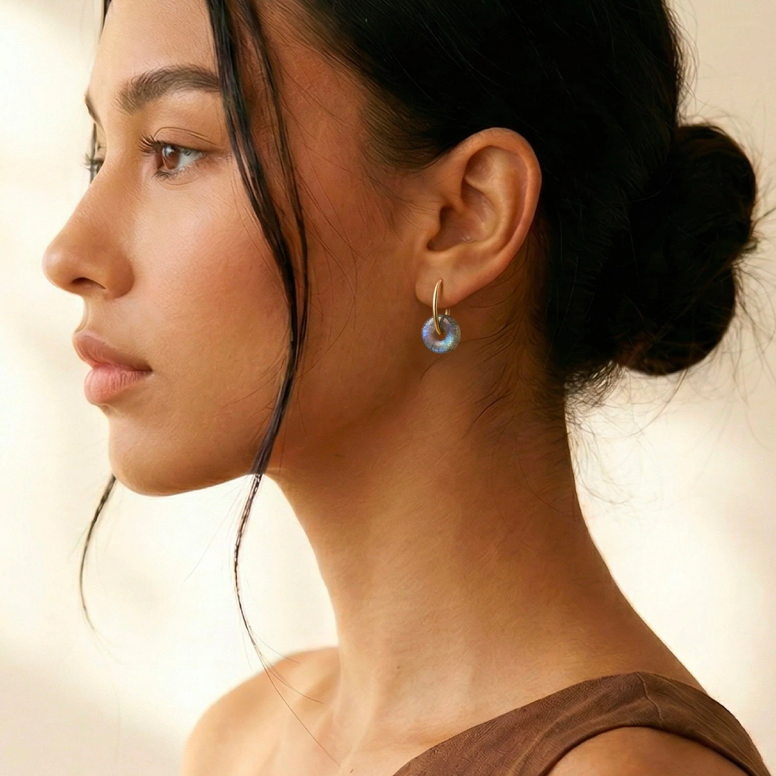 Labradorite Earrings - Circle Hoops - Image 13