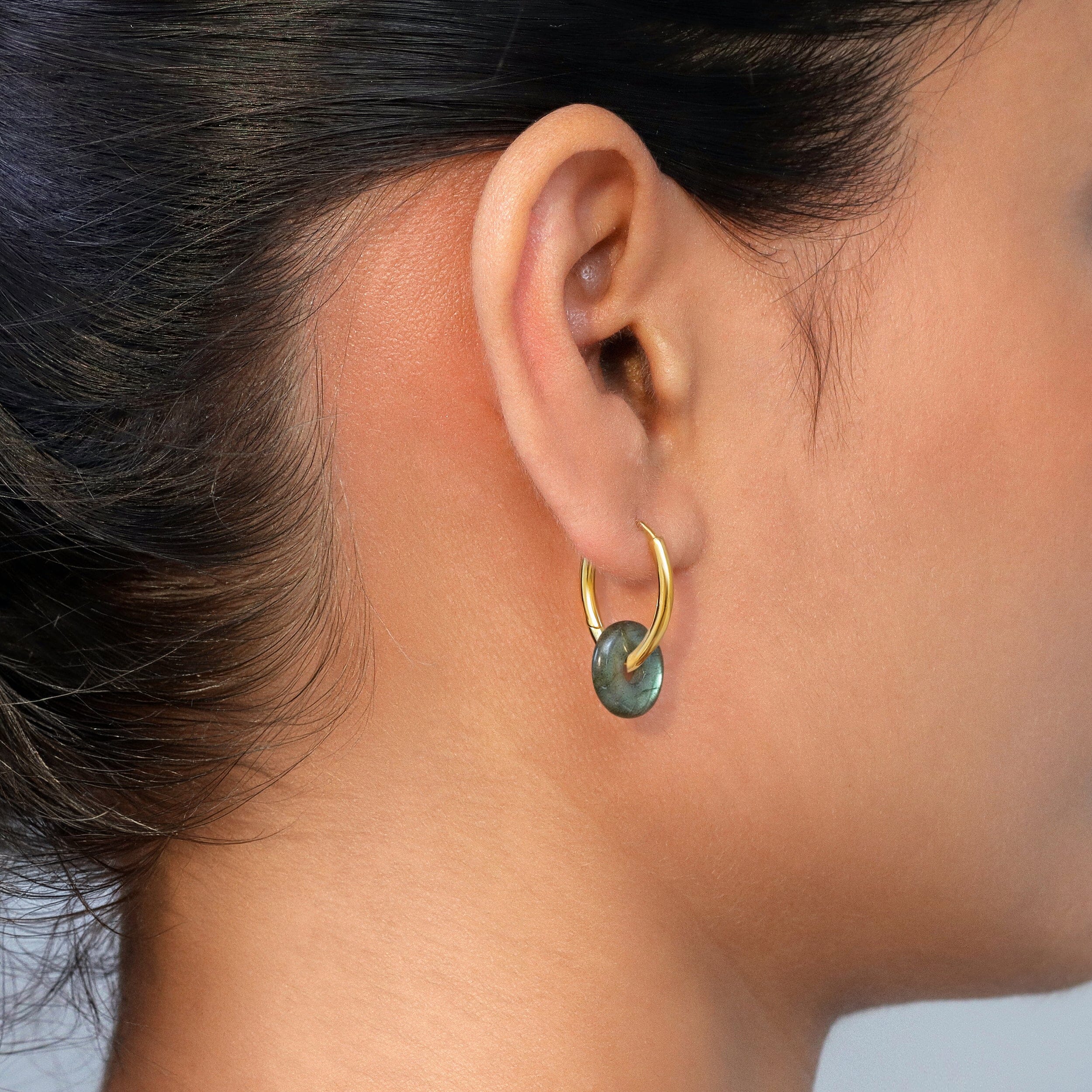 Labradorite Earrings - Circle Hoops - Image 7