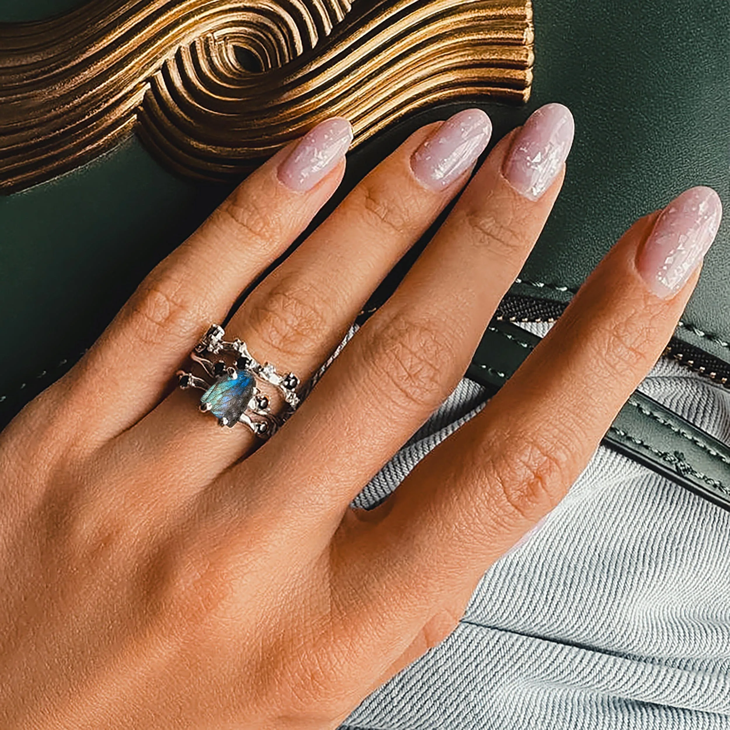 Labradorite Flow Ring & Black Onyx Stardust Band - Image 12
