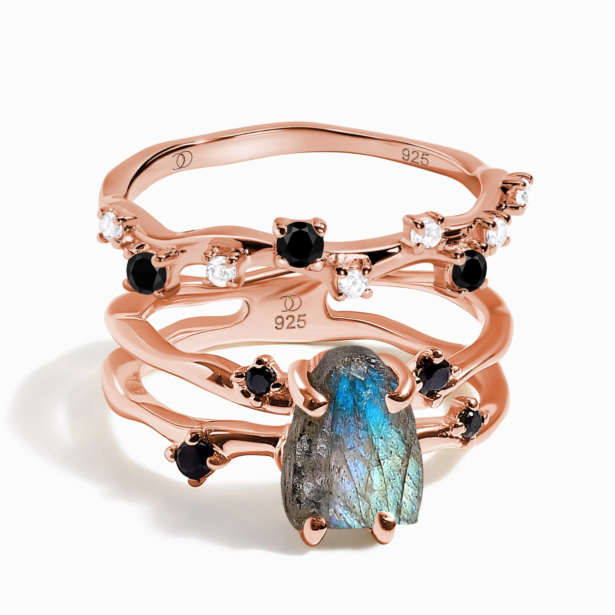 Labradorite Flow Ring & Black Onyx Stardust Band - Image 3