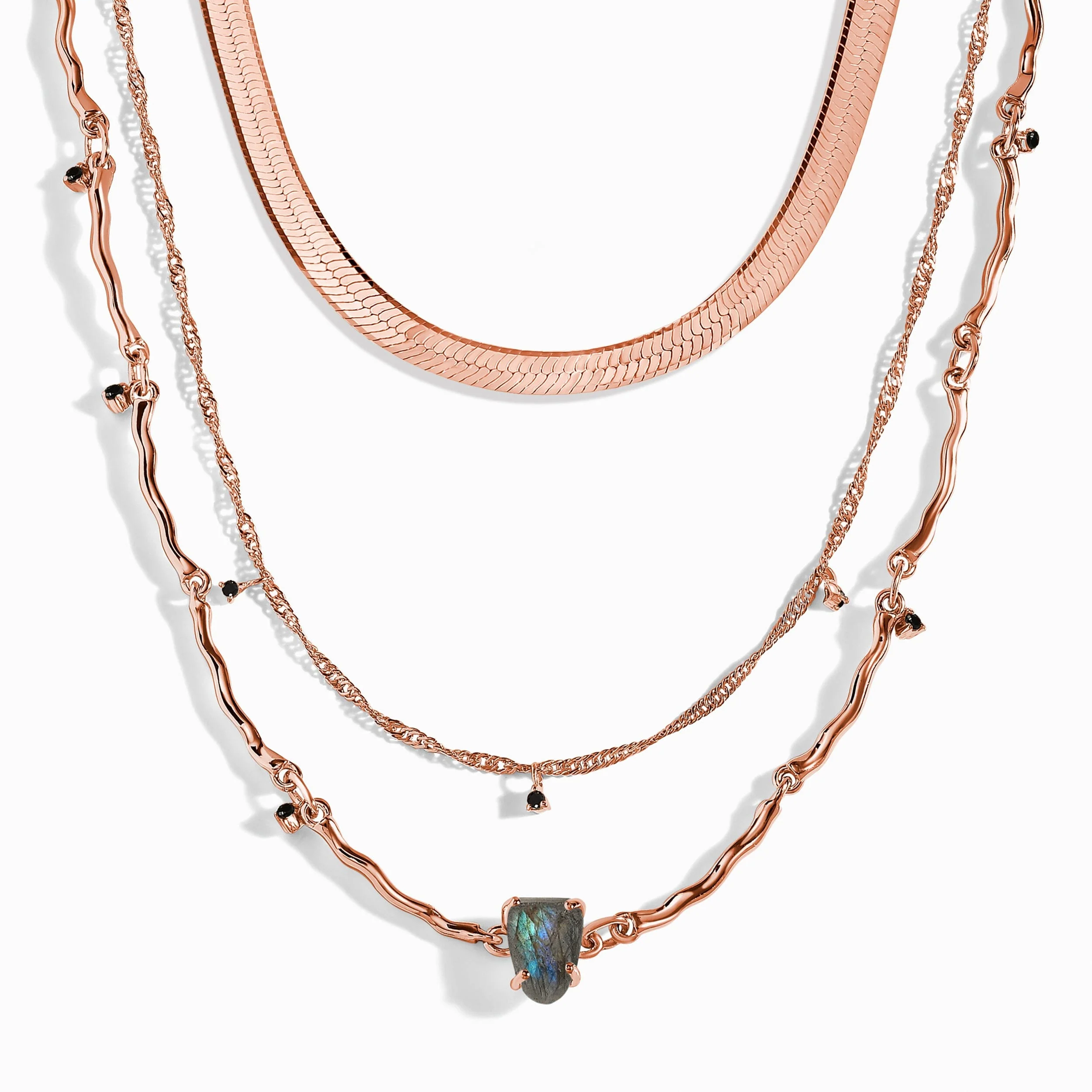 Labradorite Flowing Necklace & Herringbone Chain - Image 3