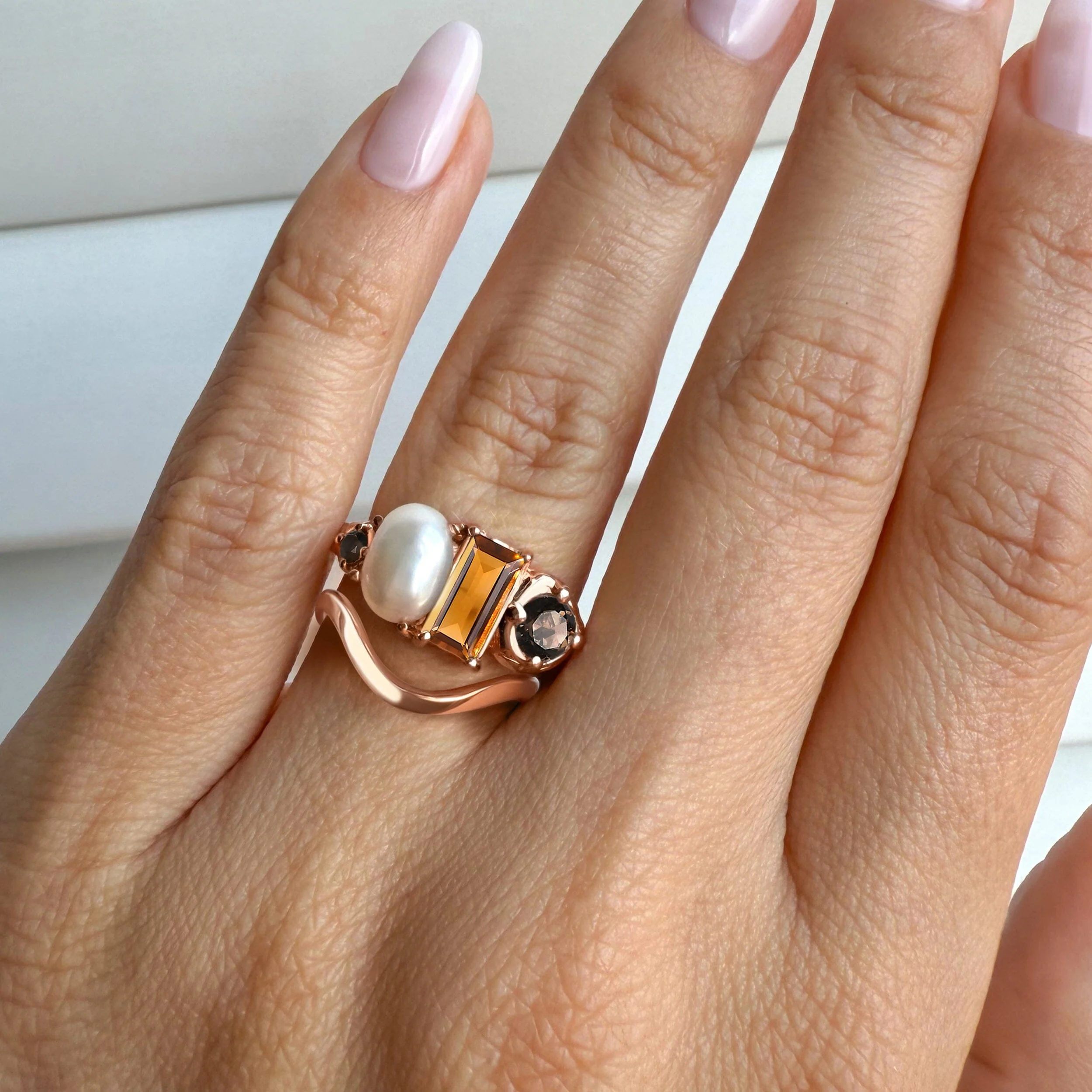 Madeira Citrine Treasure Ring & Waves Band - Image 4
