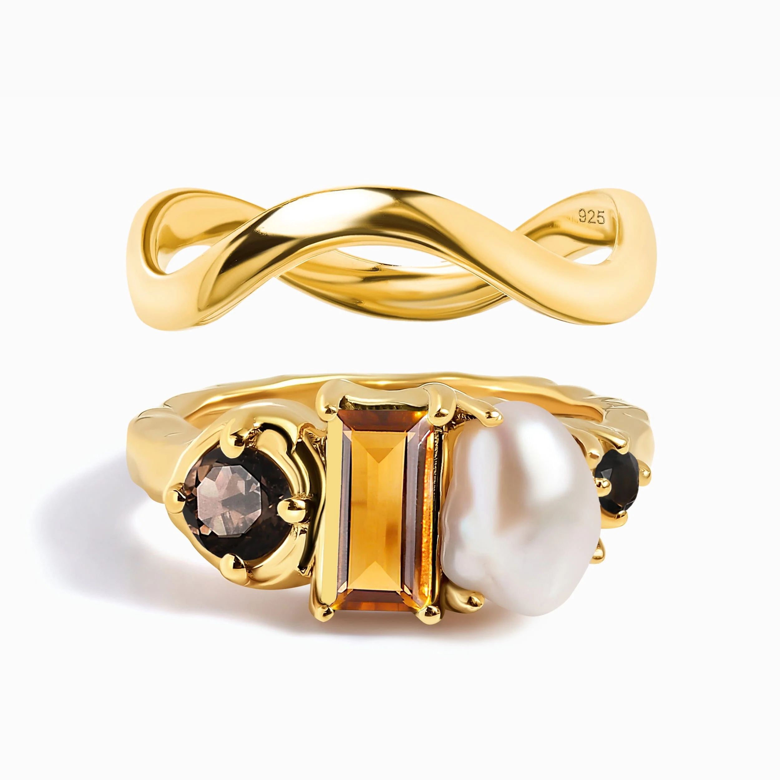 Madeira Citrine Treasure Ring & Waves Band - Image 5