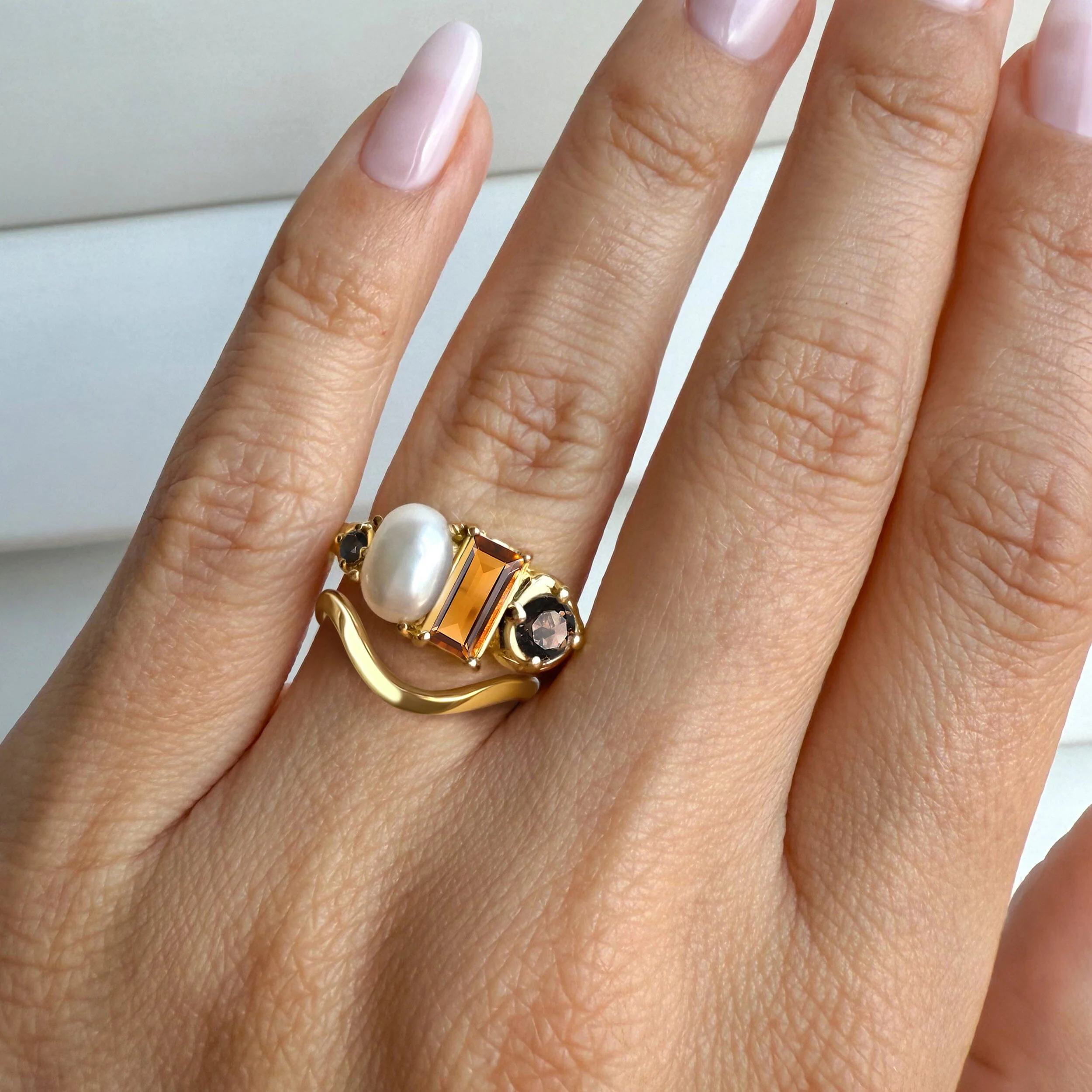 Madeira Citrine Treasure Ring & Waves Band - Image 6