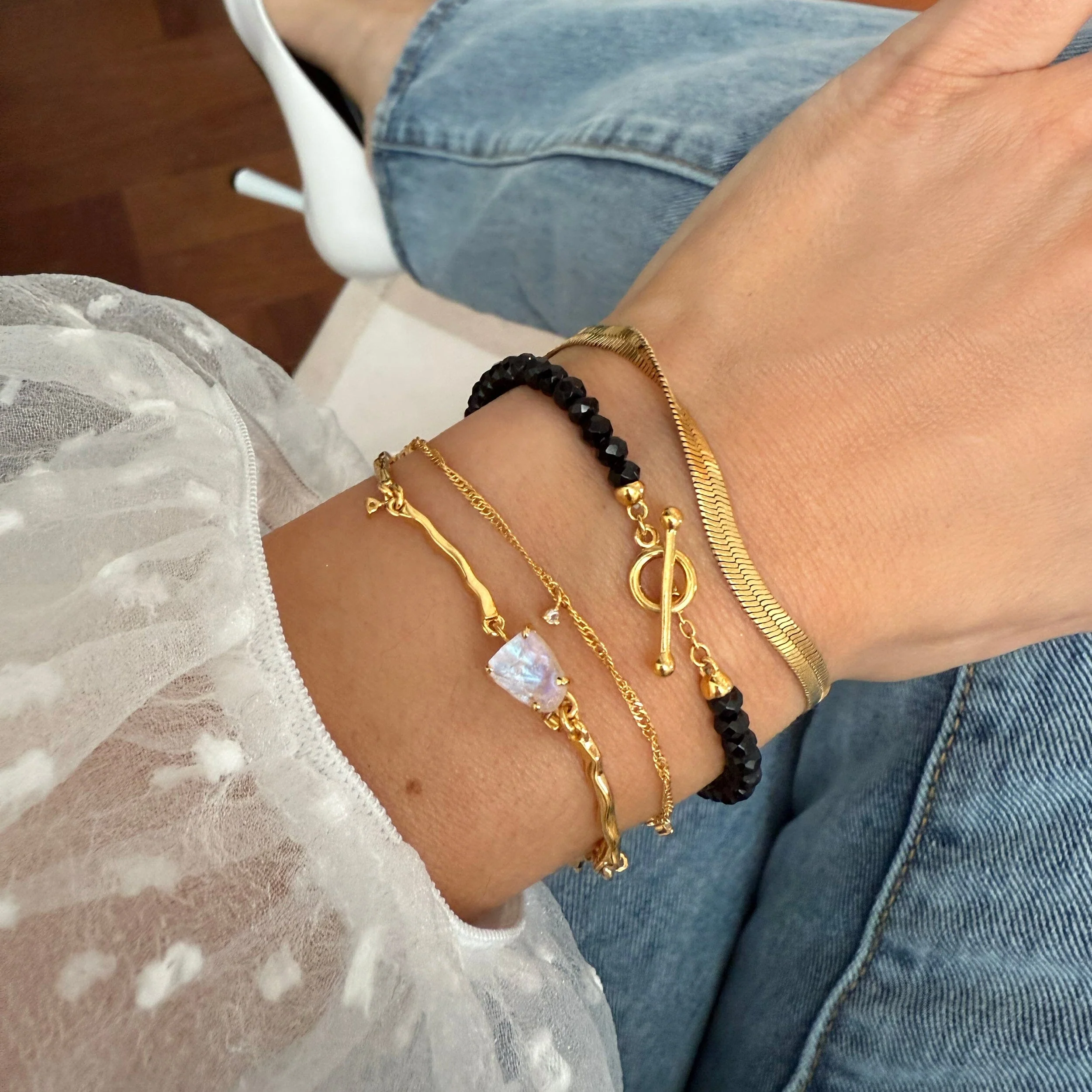 Moonstone & Black Obsidian Bracelet Stack - Energy Armor - Image 13