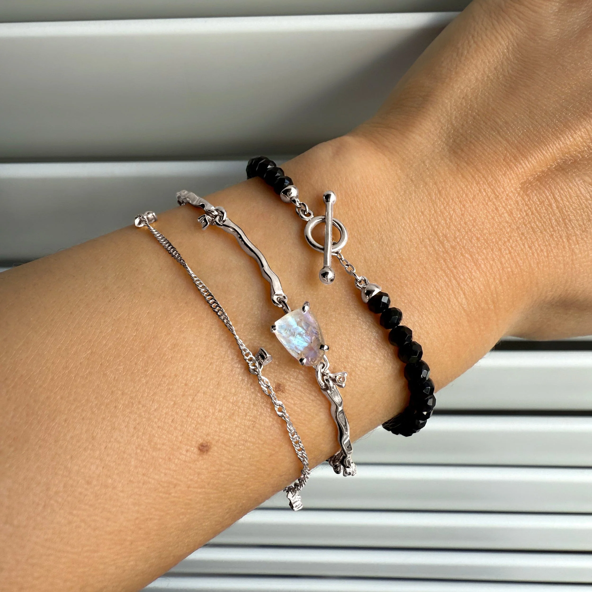 Moonstone & Black Obsidian Bracelet Stack - Energy Armor - Image 2