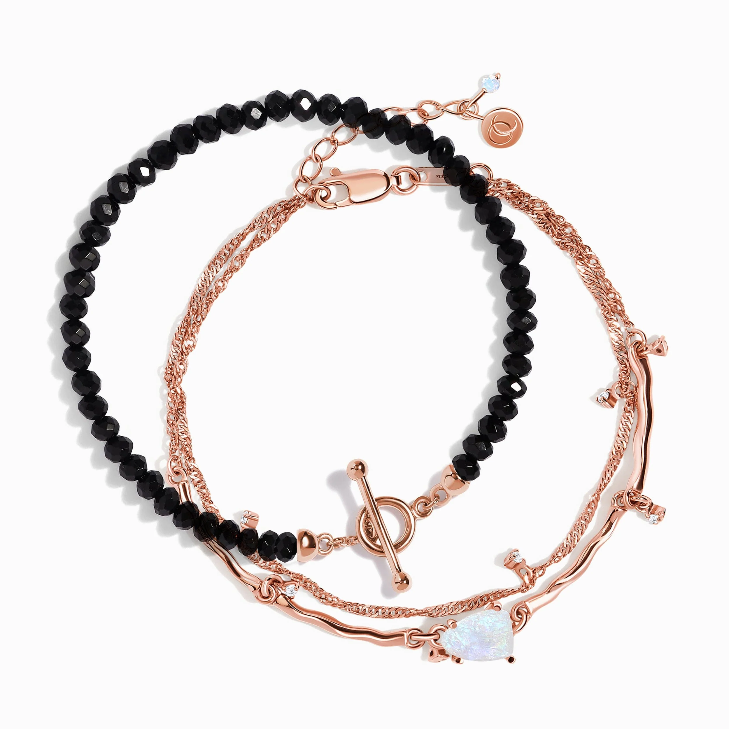 Moonstone & Black Obsidian Bracelet Stack - Energy Armor - Image 3