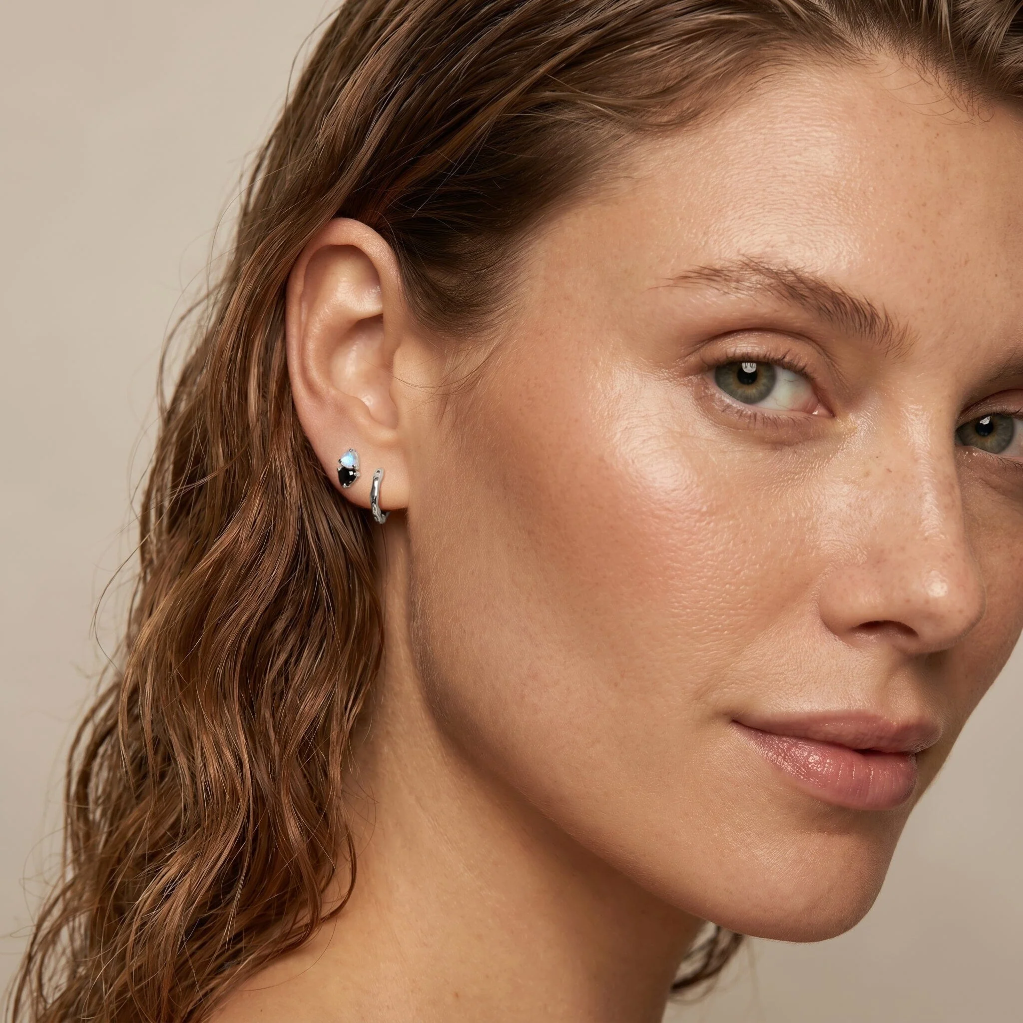 Moonstone & Black Obsidian Earrings - Floating Hearts - Image 9