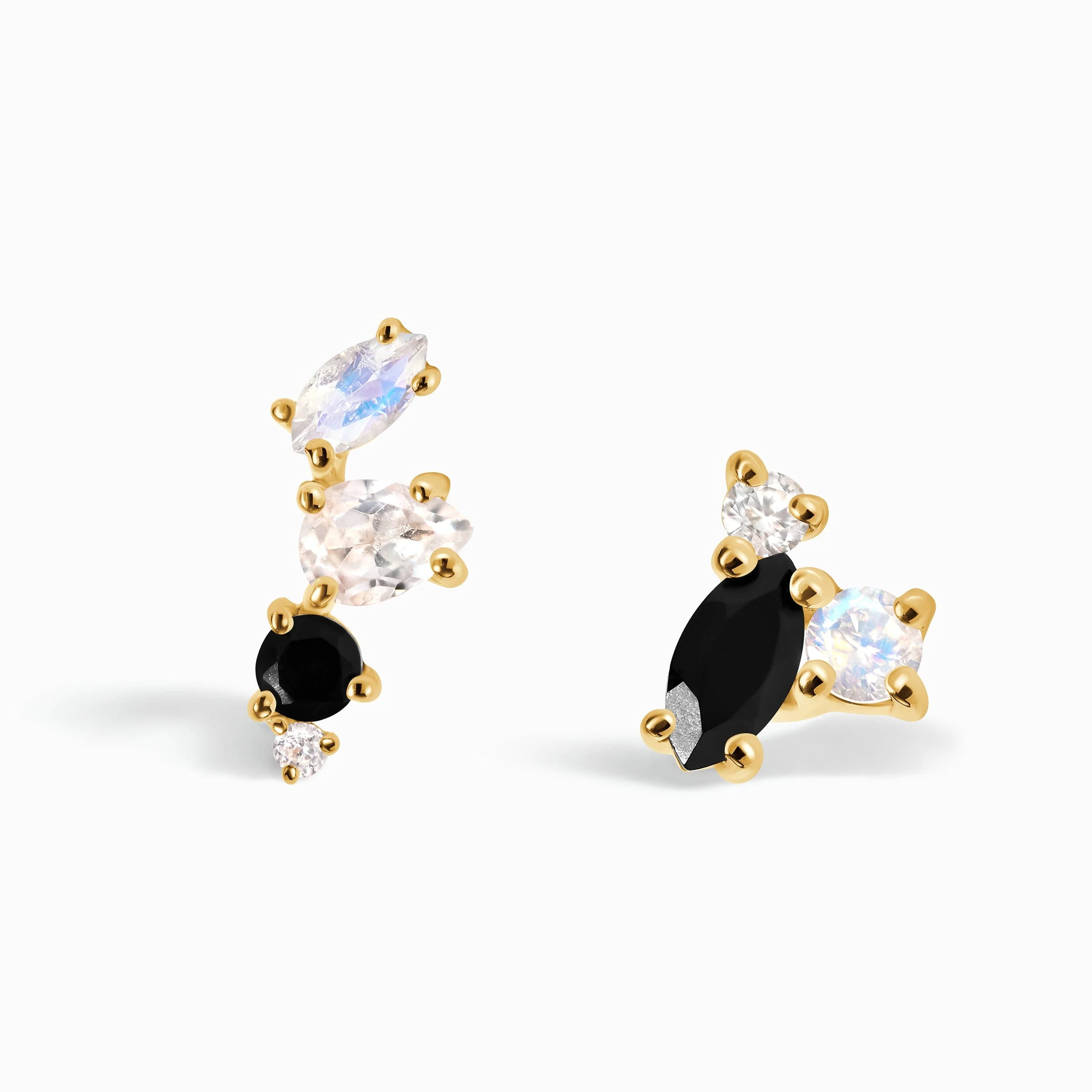 Moonstone Black Onyx Earrings - Aerial Climbers - Image 5