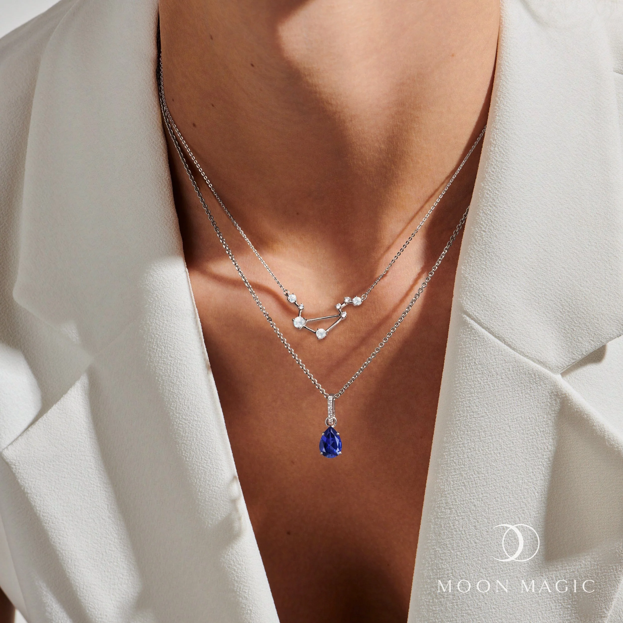 Moonstone Diamond Necklace - Libra Zodiac Constellation - Image 13