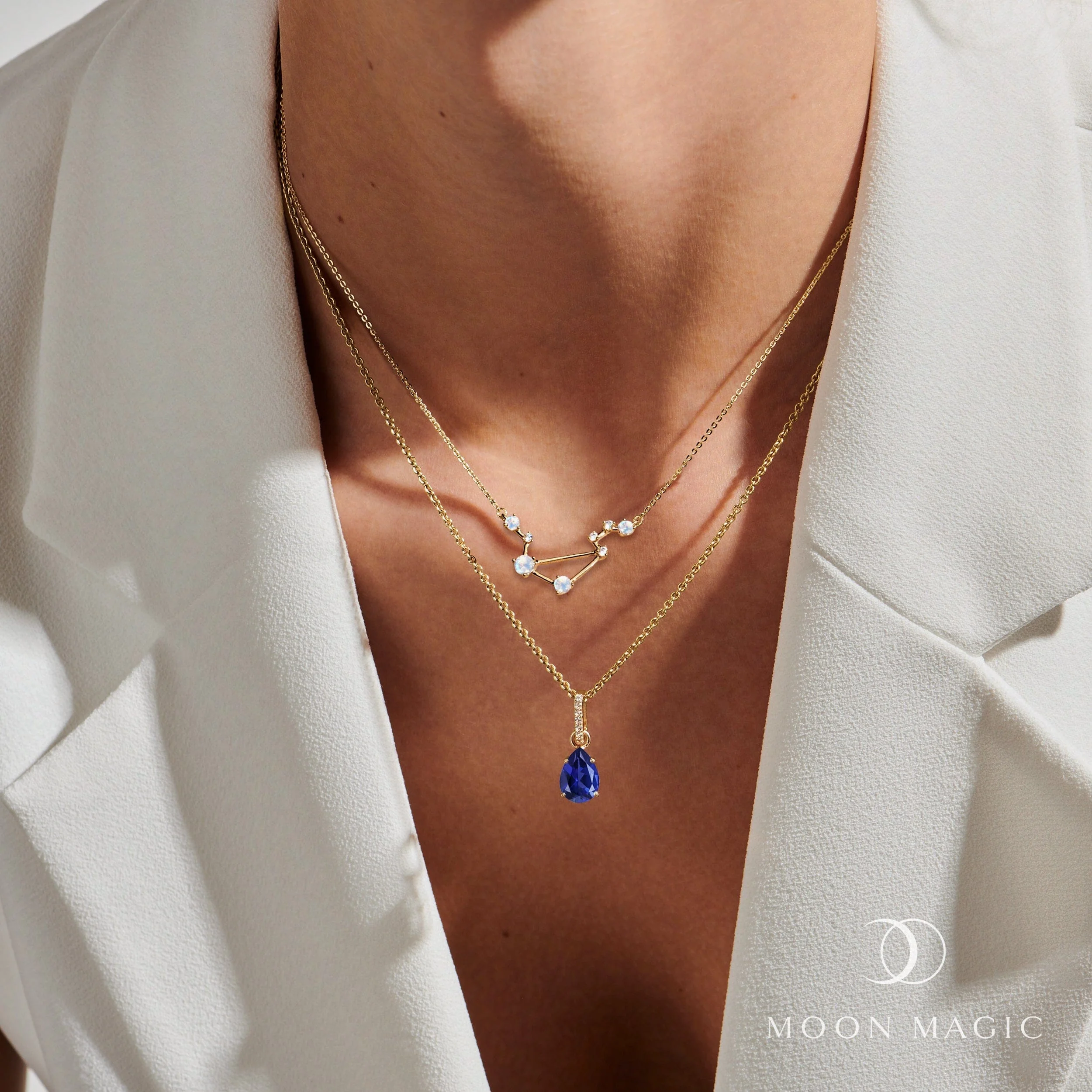 Moonstone Diamond Necklace - Libra Zodiac Constellation - Image 23