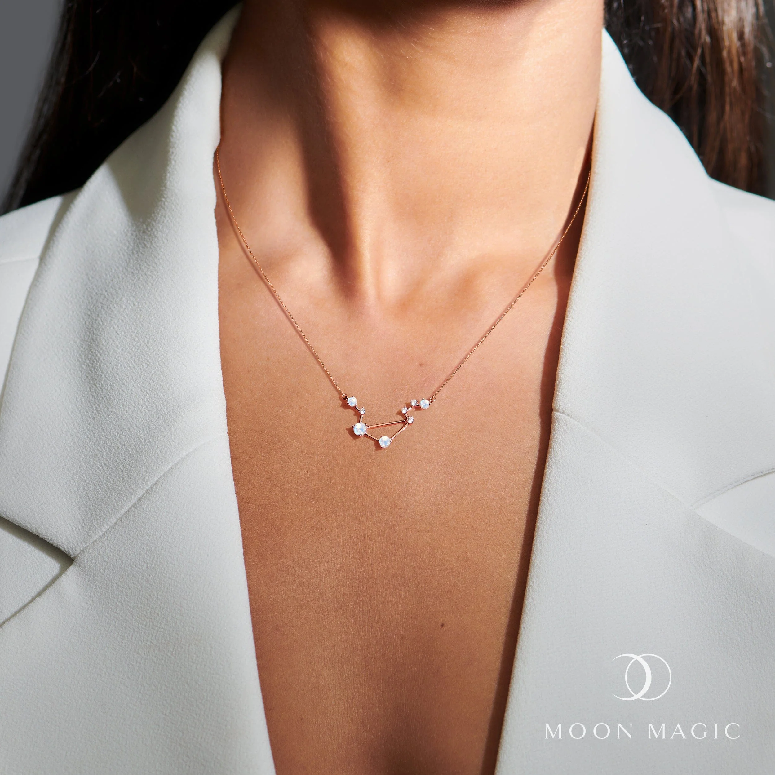 Moonstone Diamond Necklace - Libra Zodiac Constellation - Image 5