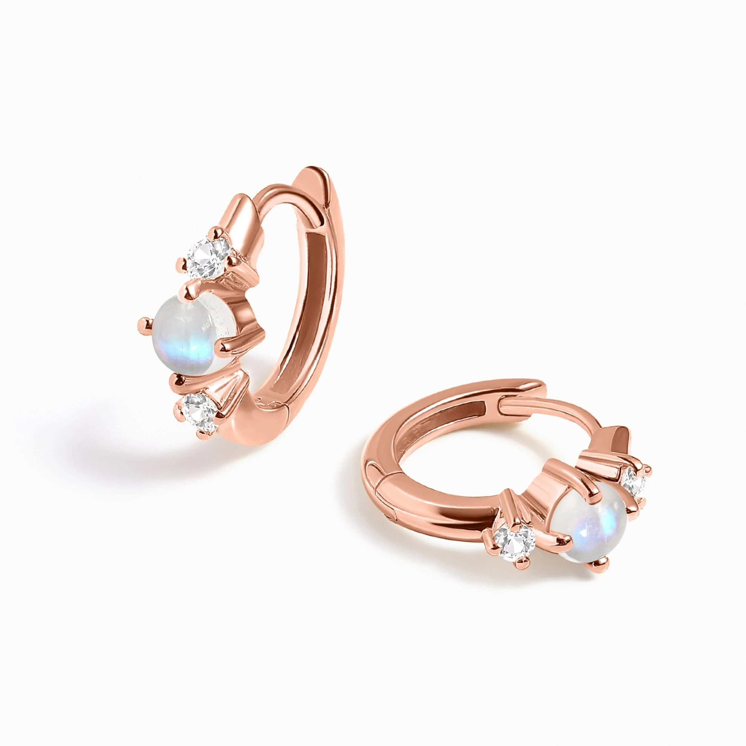 Fine Moonstone Lab Diamond Earrings - Loveliness Hoops - Image 3