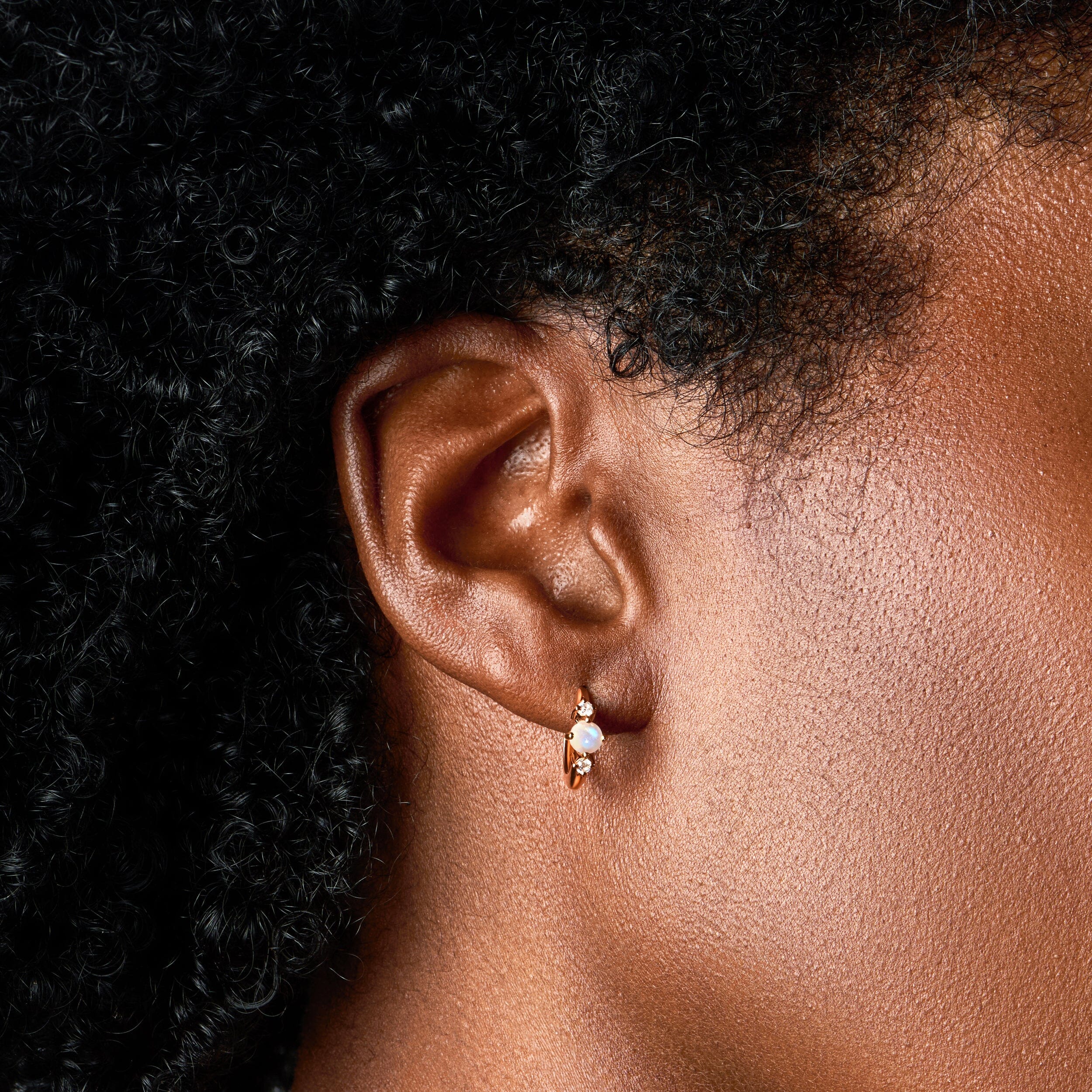 Fine Moonstone Lab Diamond Earrings - Loveliness Hoops - Image 4