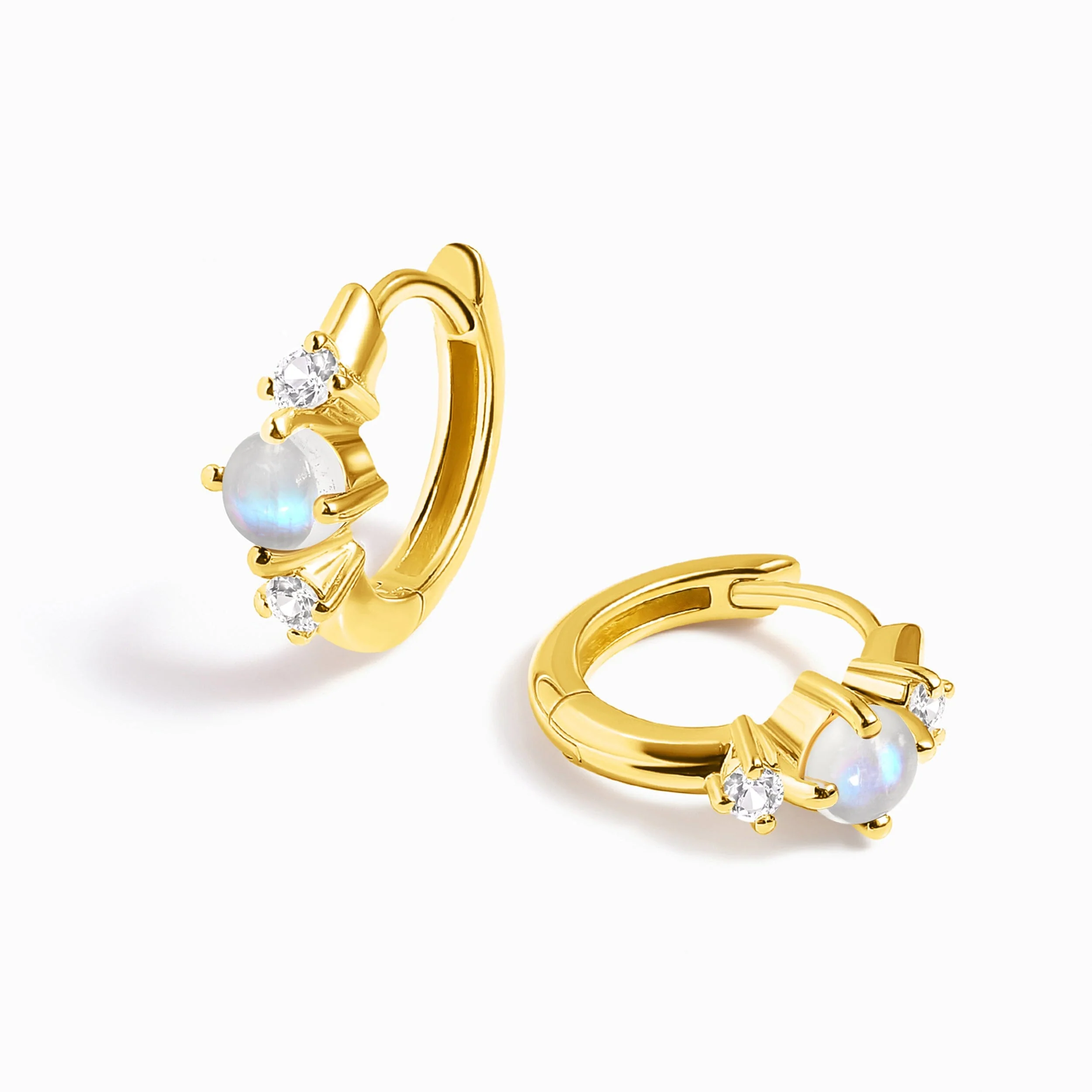 Fine Moonstone Lab Diamond Earrings - Loveliness Hoops - Image 5