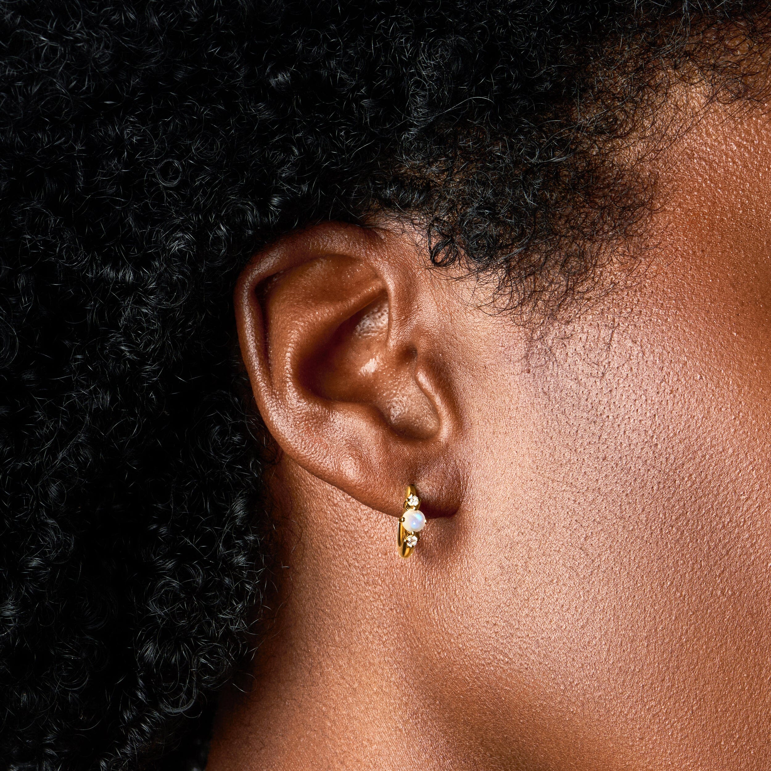 Fine Moonstone Lab Diamond Earrings - Loveliness Hoops - Image 6