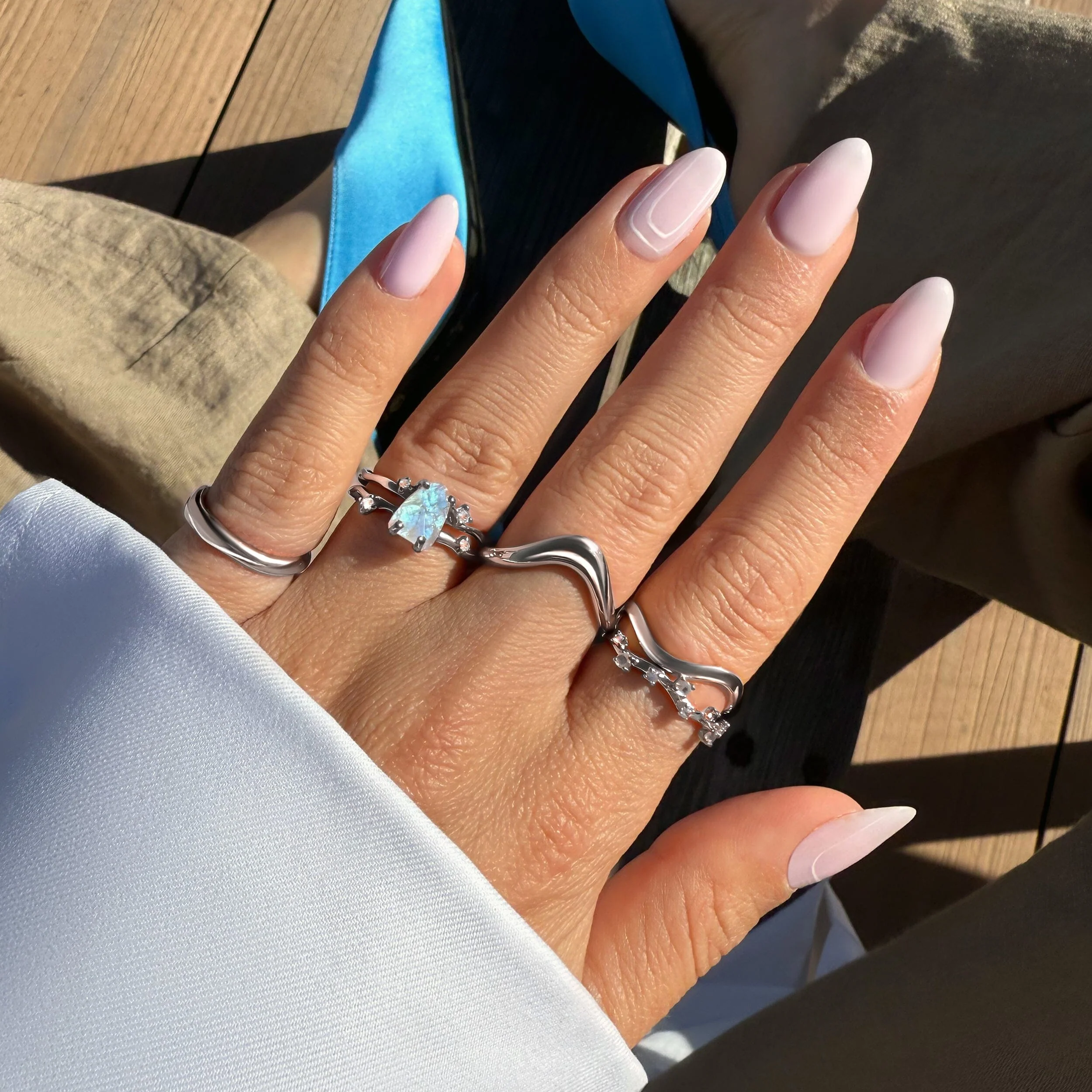 Moonstone Flow Ring - Stardust & Waves Band - Image 12