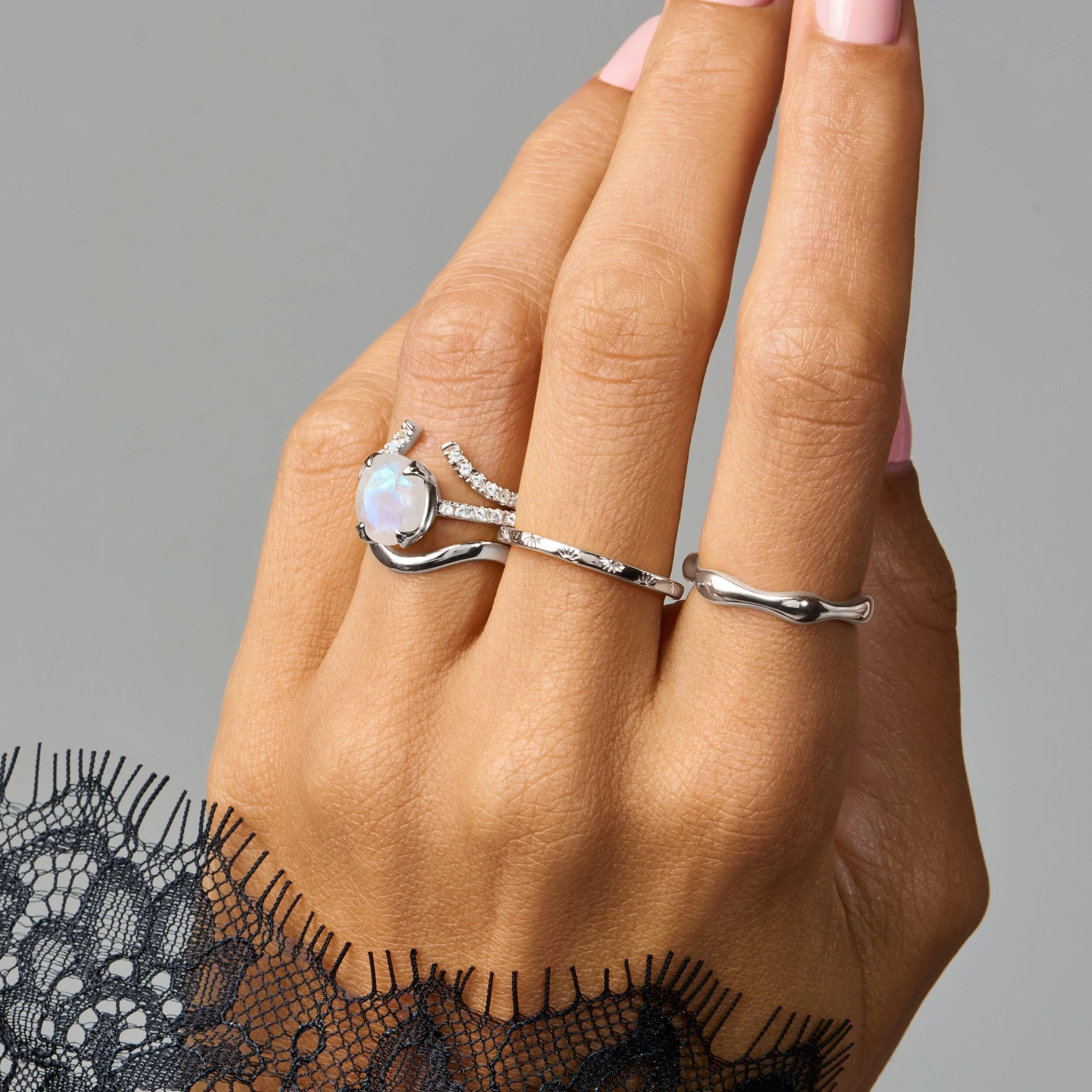 Moonstone Harlow Ring & Waves Band - Image 9
