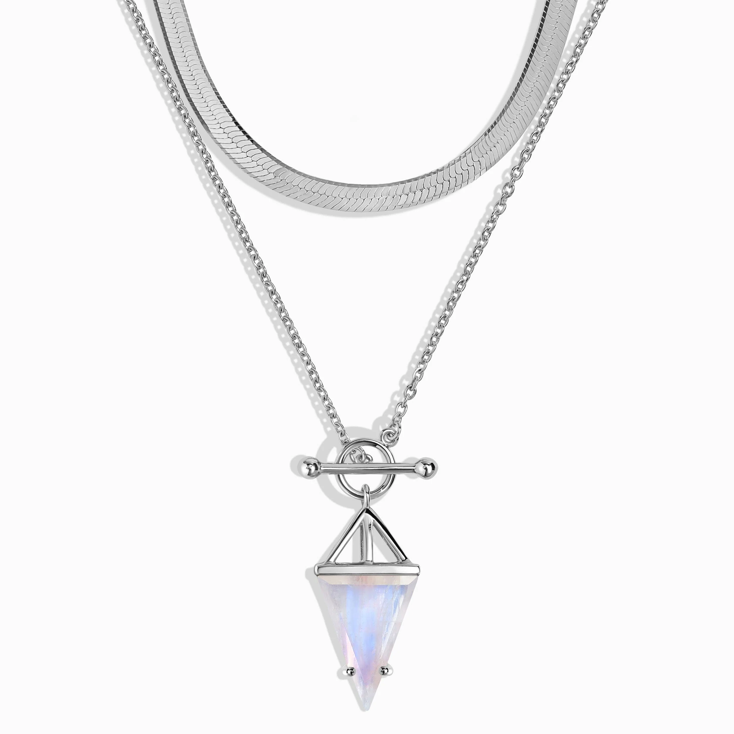 Moonstone Heroine T-Lock Necklace & Herringbone Chain - Image 4