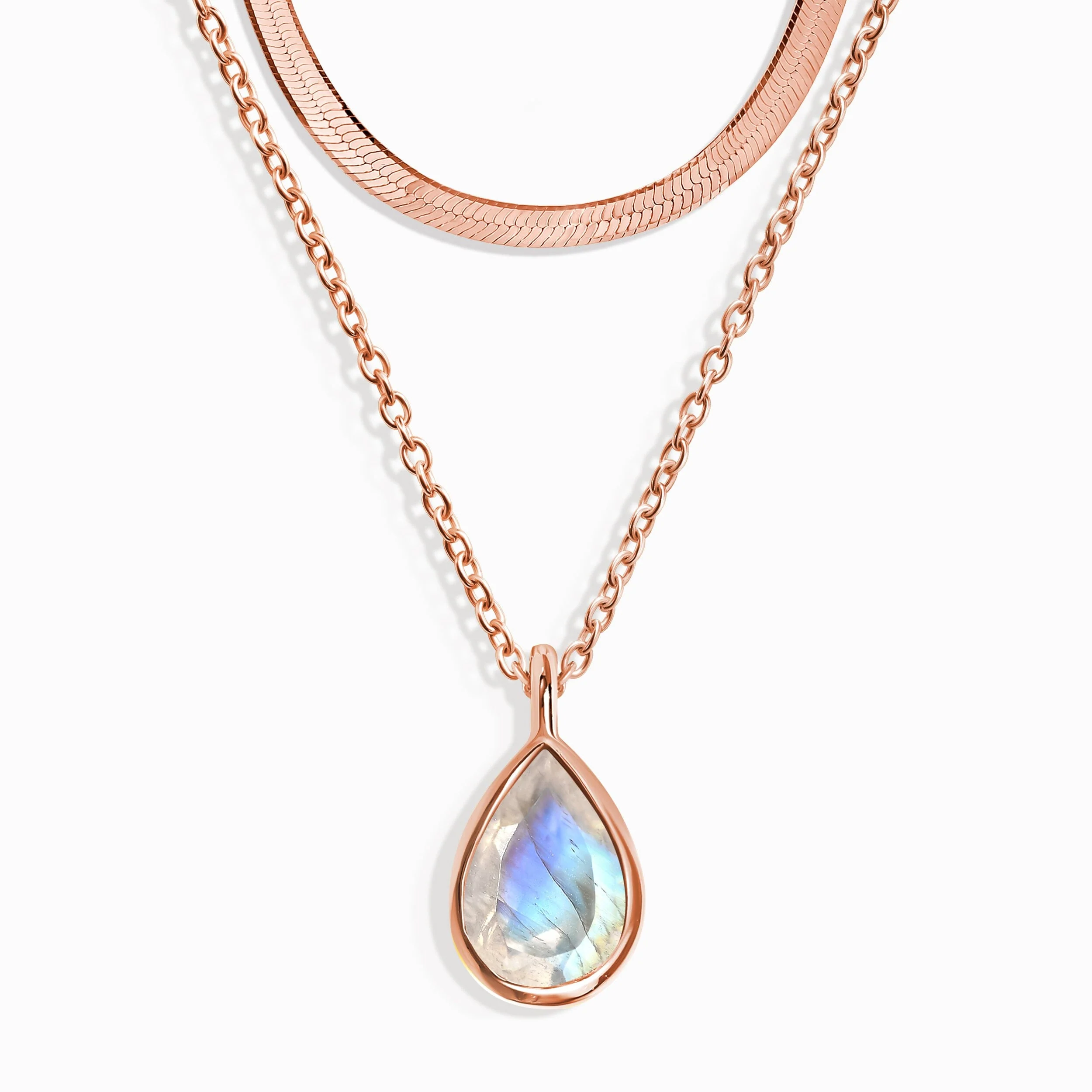 Moonstone Hidden Heart Necklace & Herringbone Chain - Image 3
