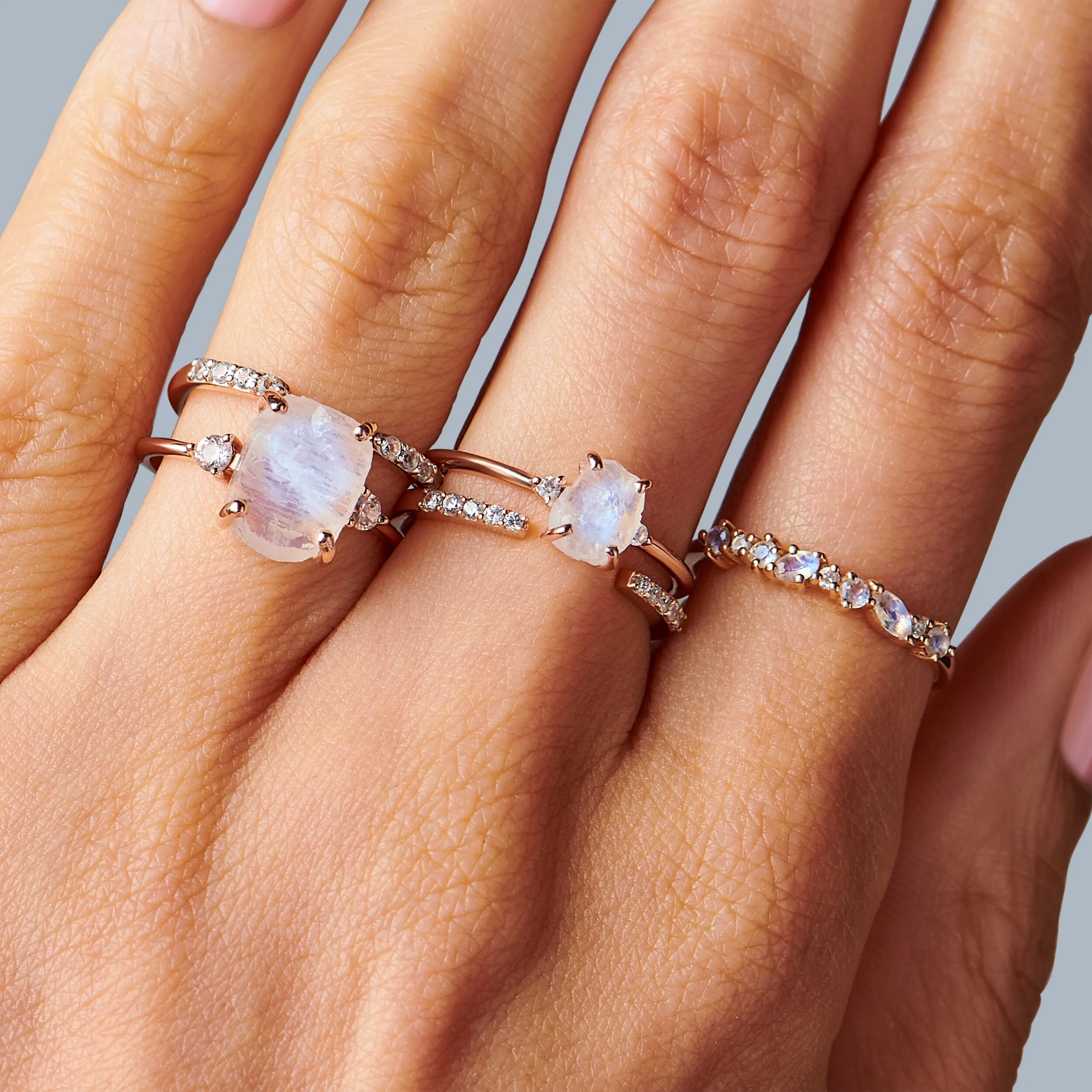 Moonstone Lab Diamond Ring - Petite Raw Allure - Image 13