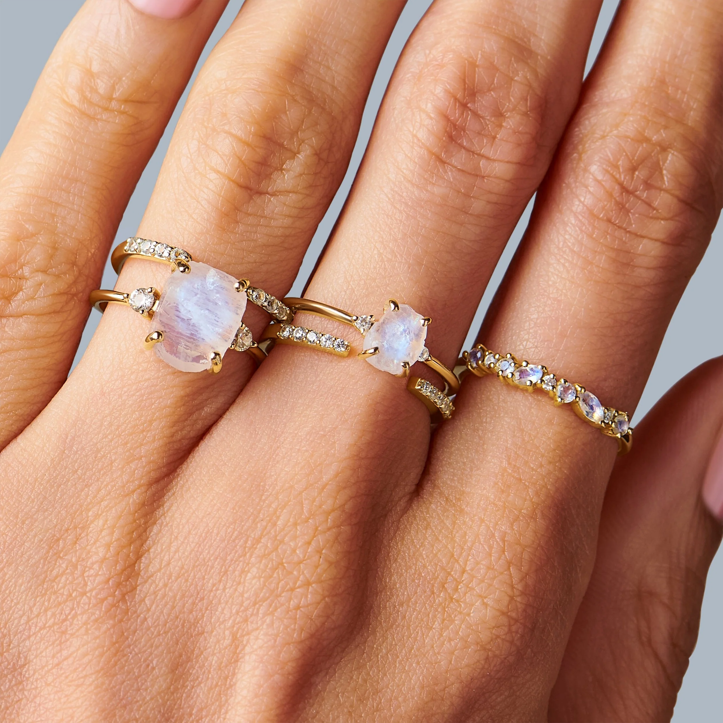 Moonstone Lab Diamond Ring - Petite Raw Allure - Image 16