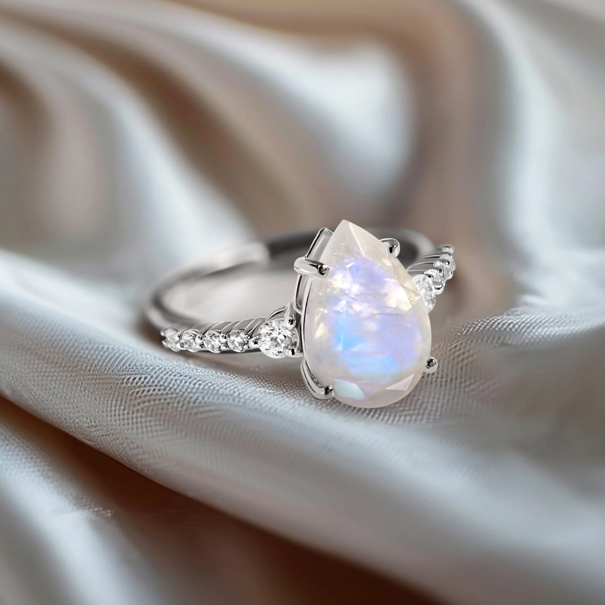 Moonstone Lab Diamond Ring - Queen Of Lustre - Image 11