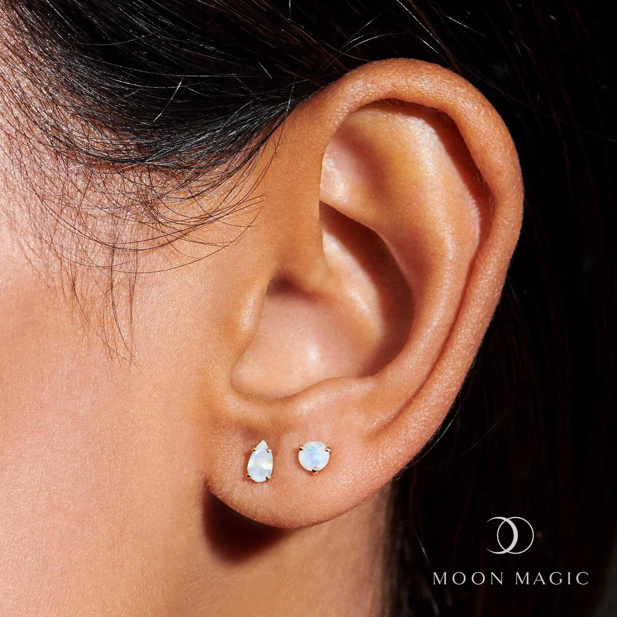 Moonstone Petite Round & Teardrop Studs - Image 4