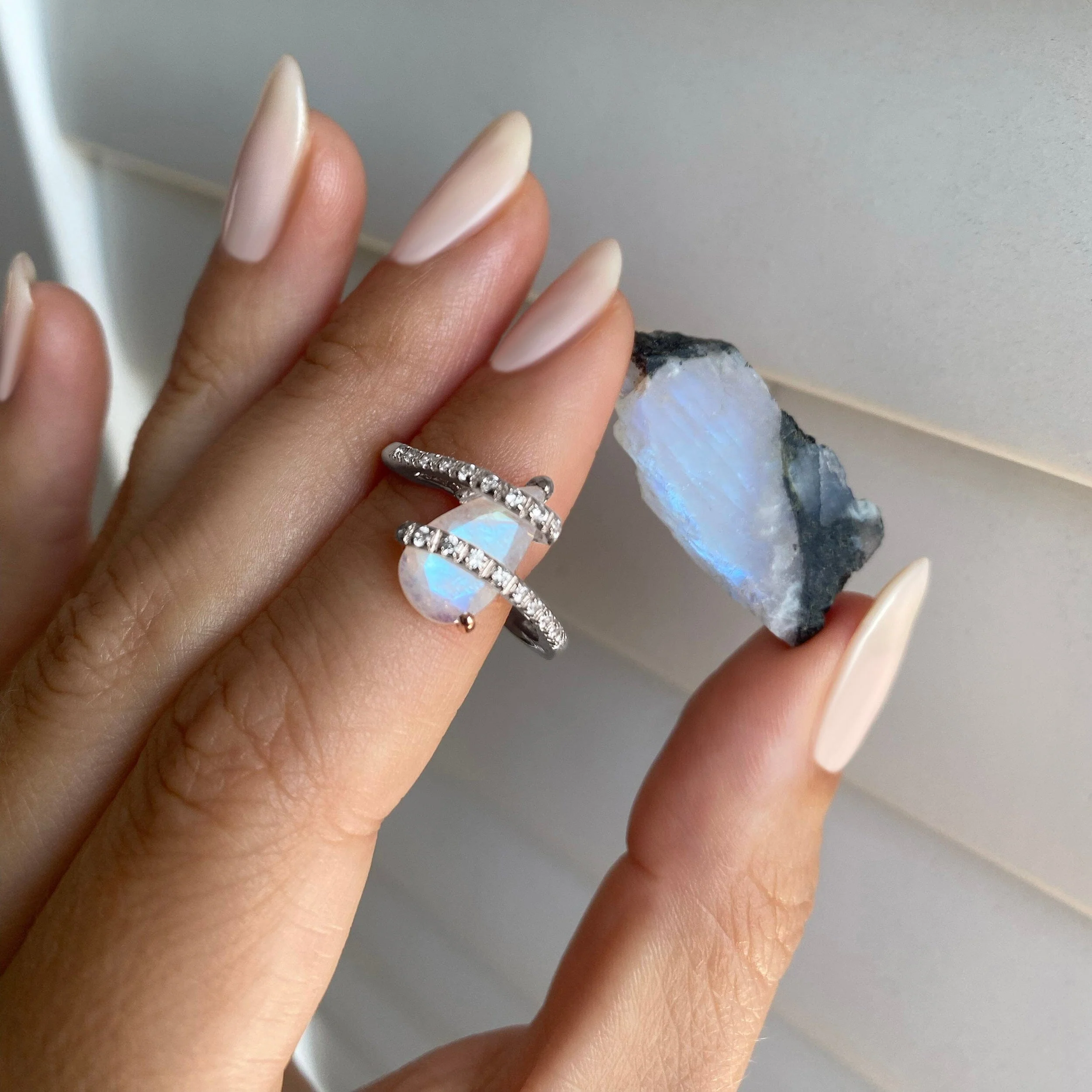 Moonstone White Zircon Ring - Bypass - Image 12