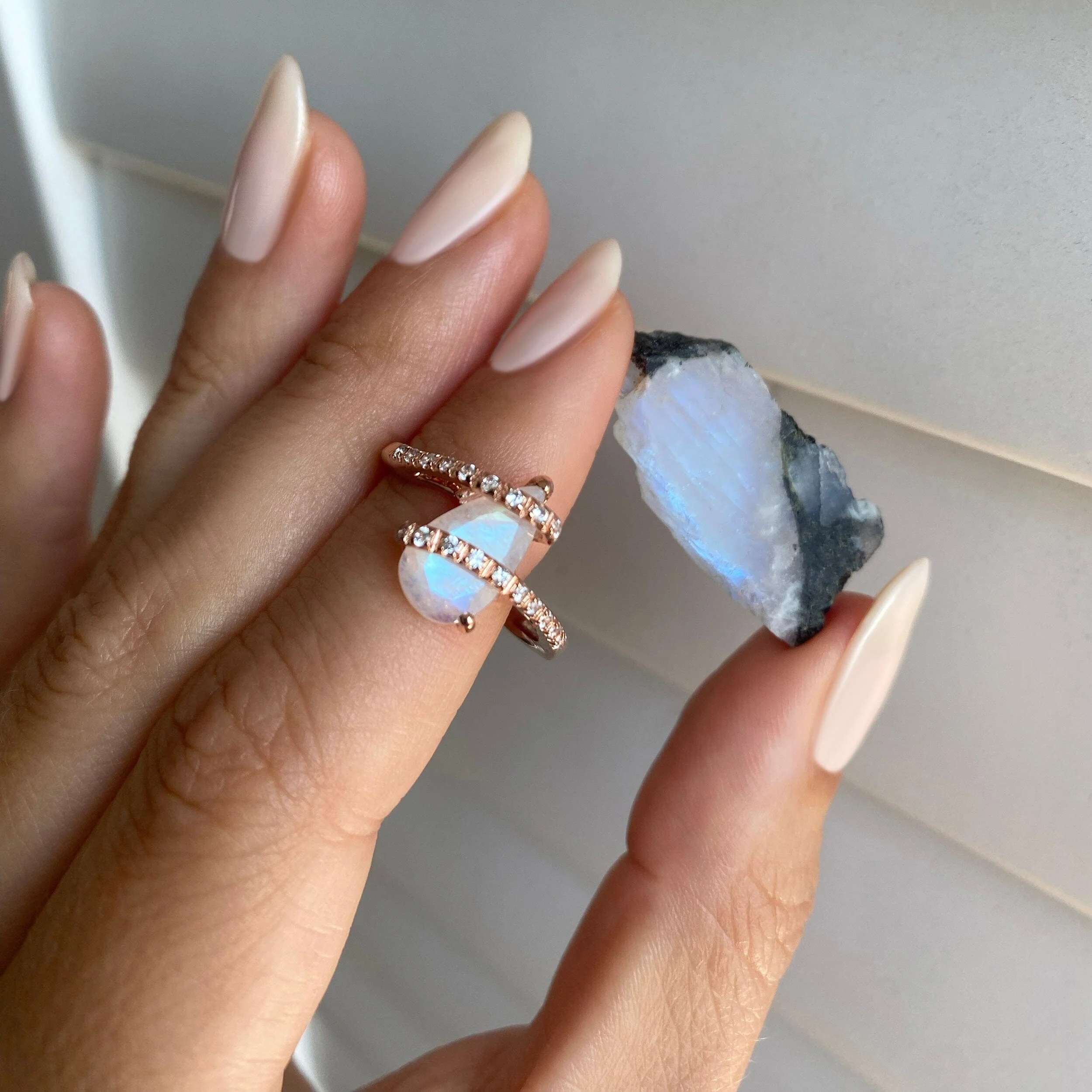 Moonstone White Zircon Ring - Bypass - Image 13