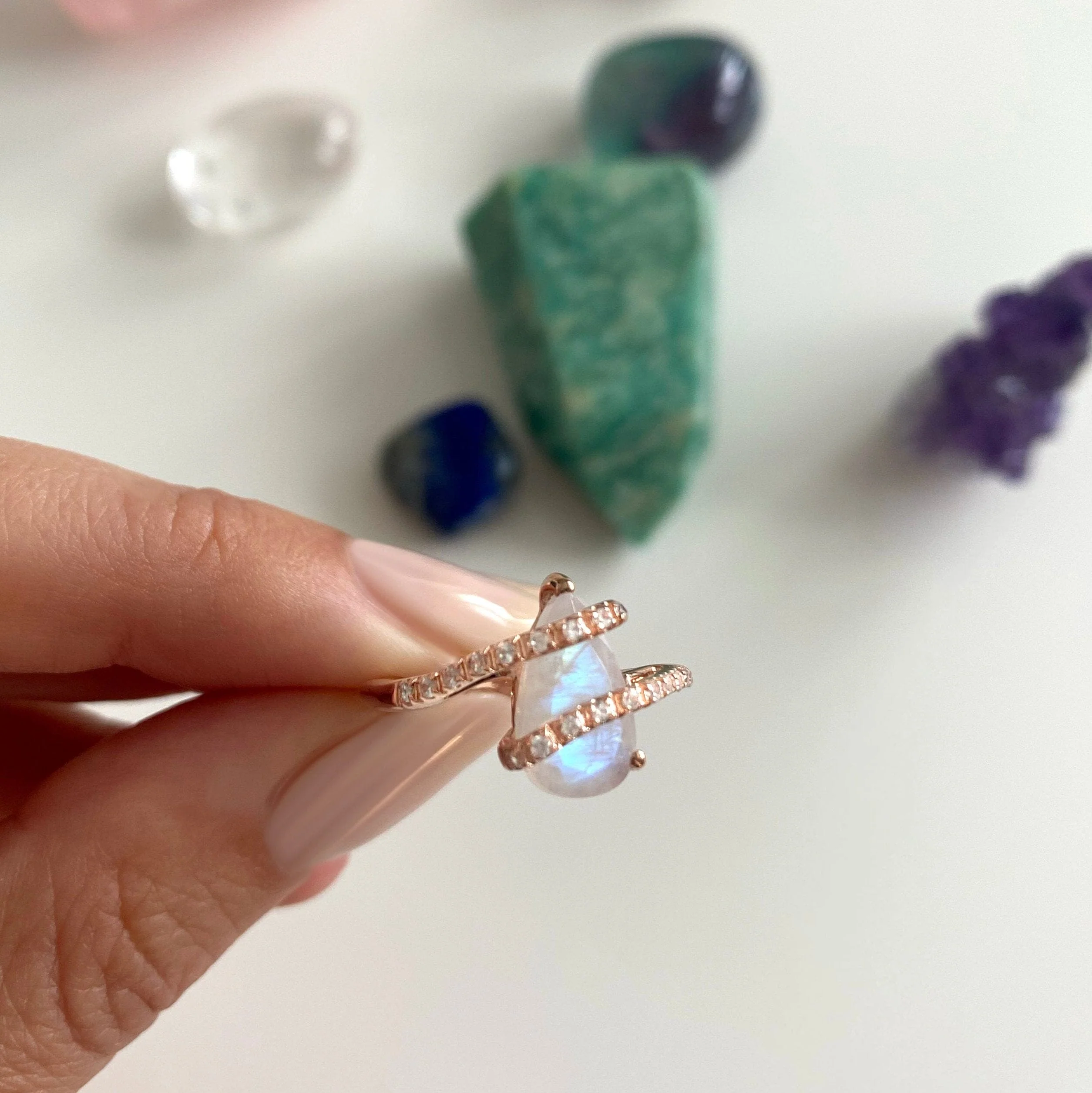 Moonstone White Zircon Ring - Bypass - Image 22