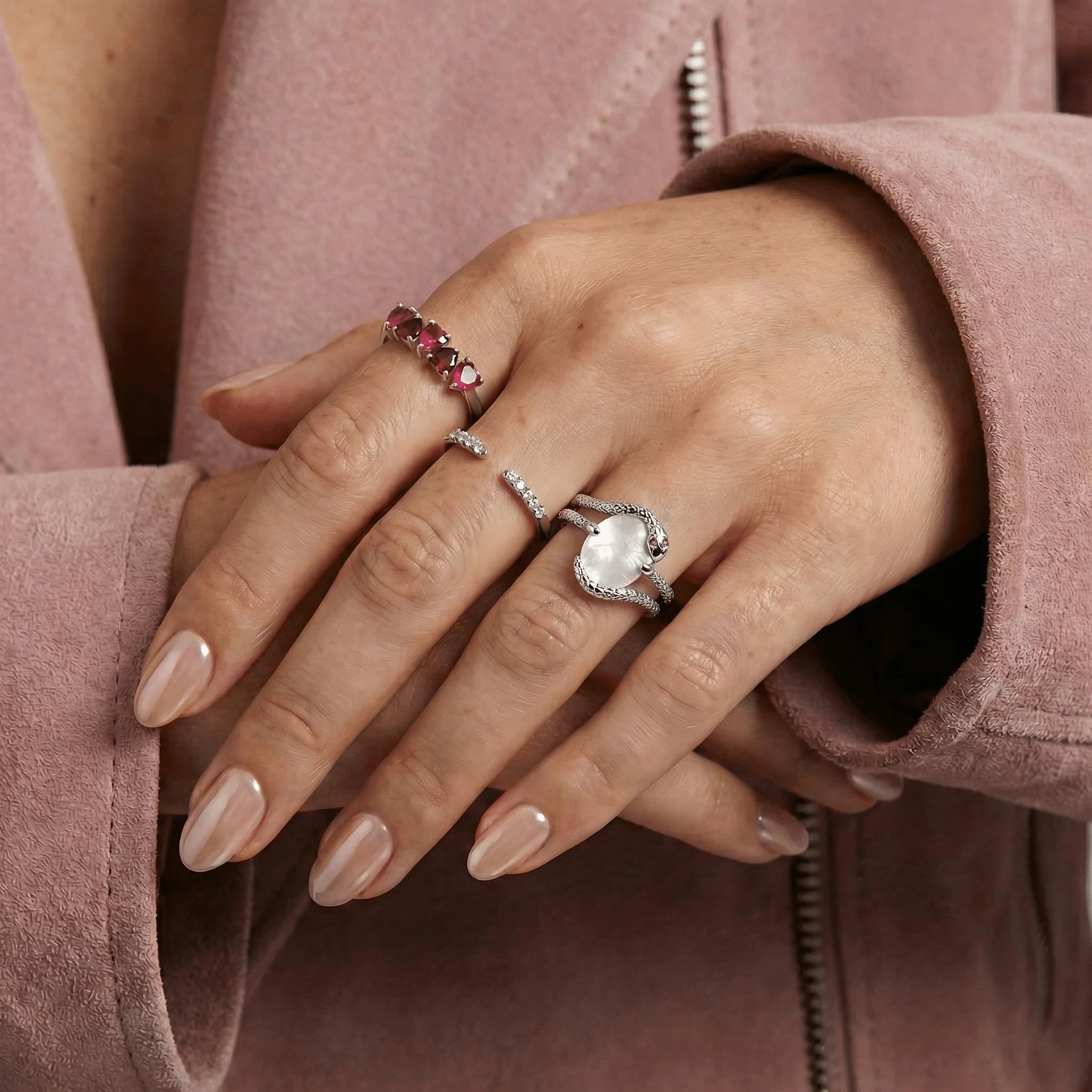 Mother of Pearl Ruby Ring - Serpent of Femininity - Image 14