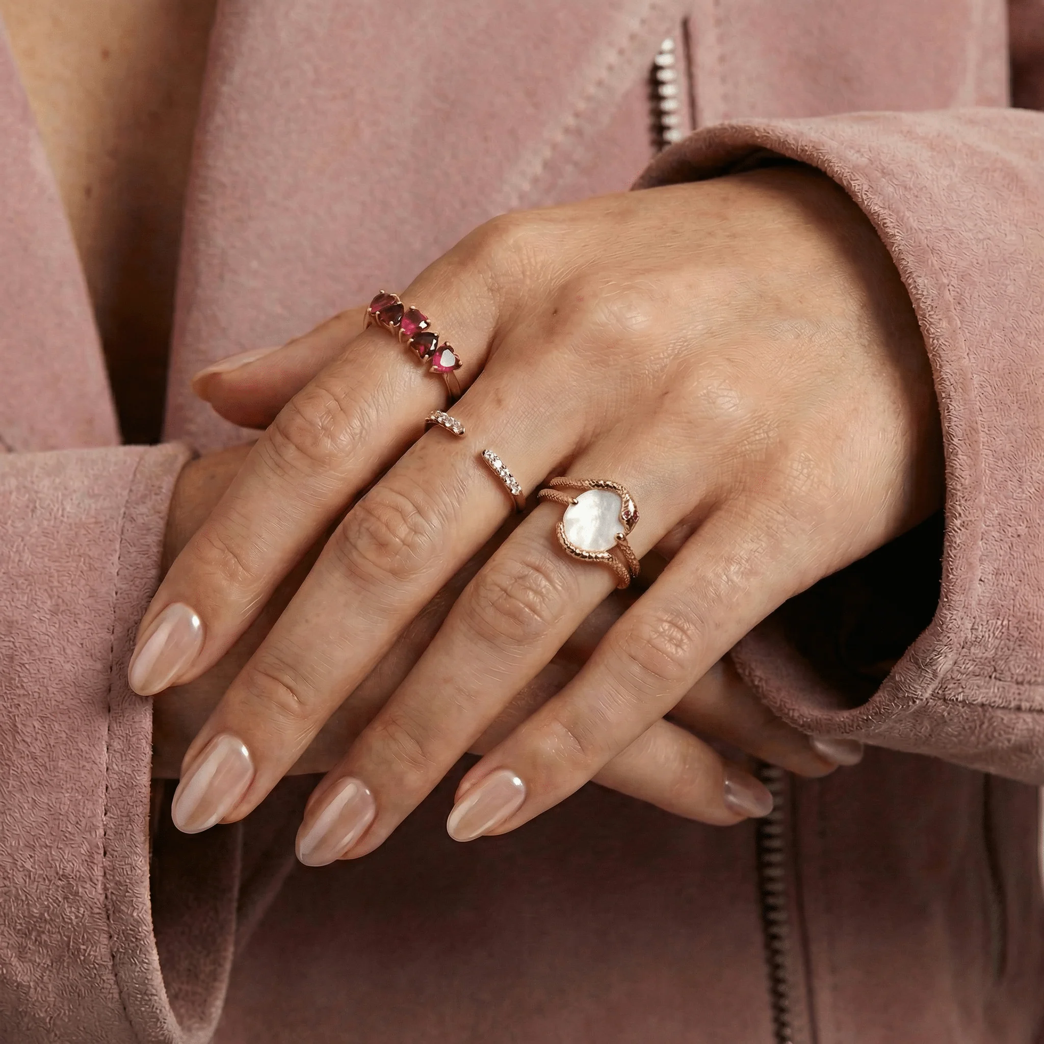 Mother of Pearl Ruby Ring - Serpent of Femininity - Image 16