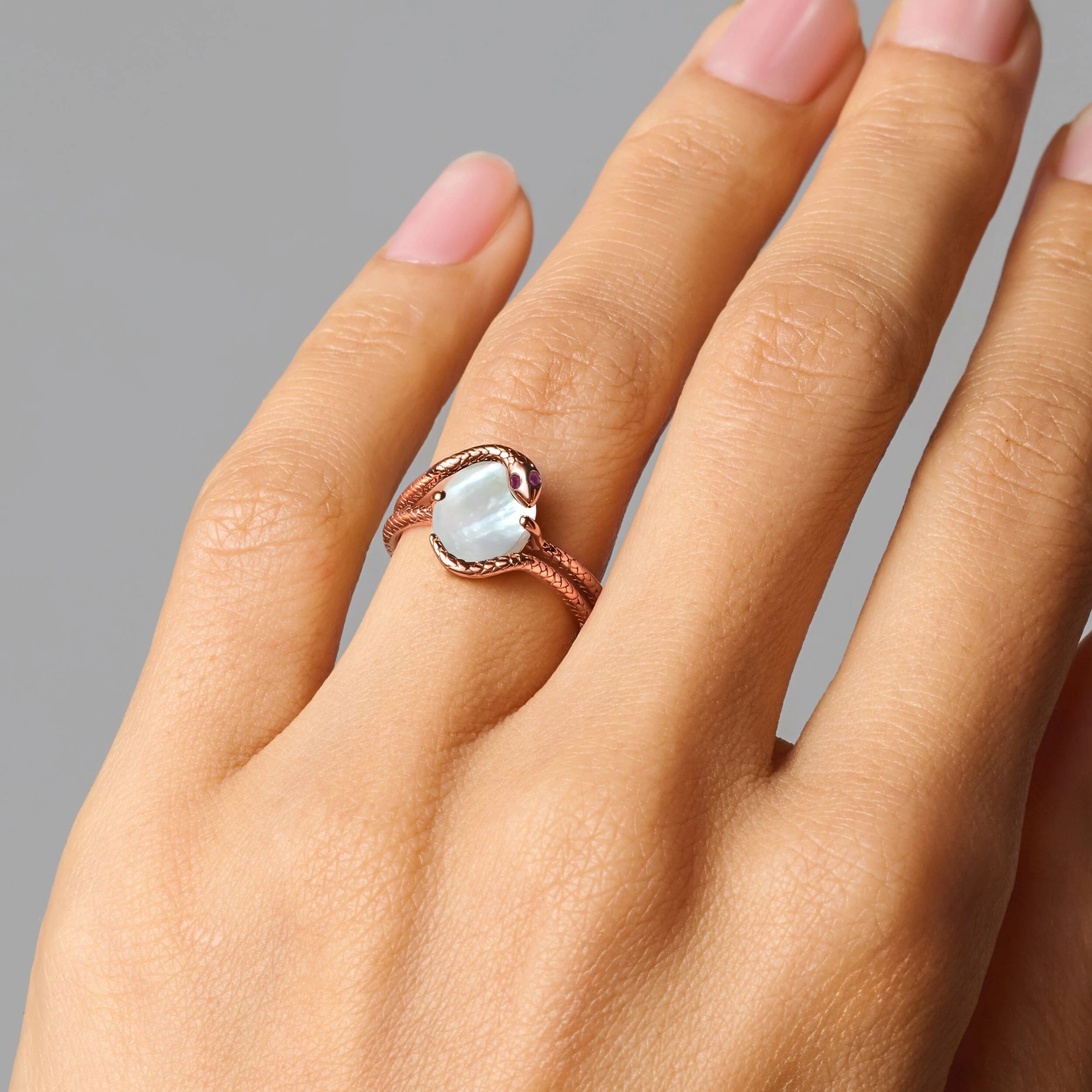 Mother of Pearl Ruby Ring - Serpent of Femininity - Image 4