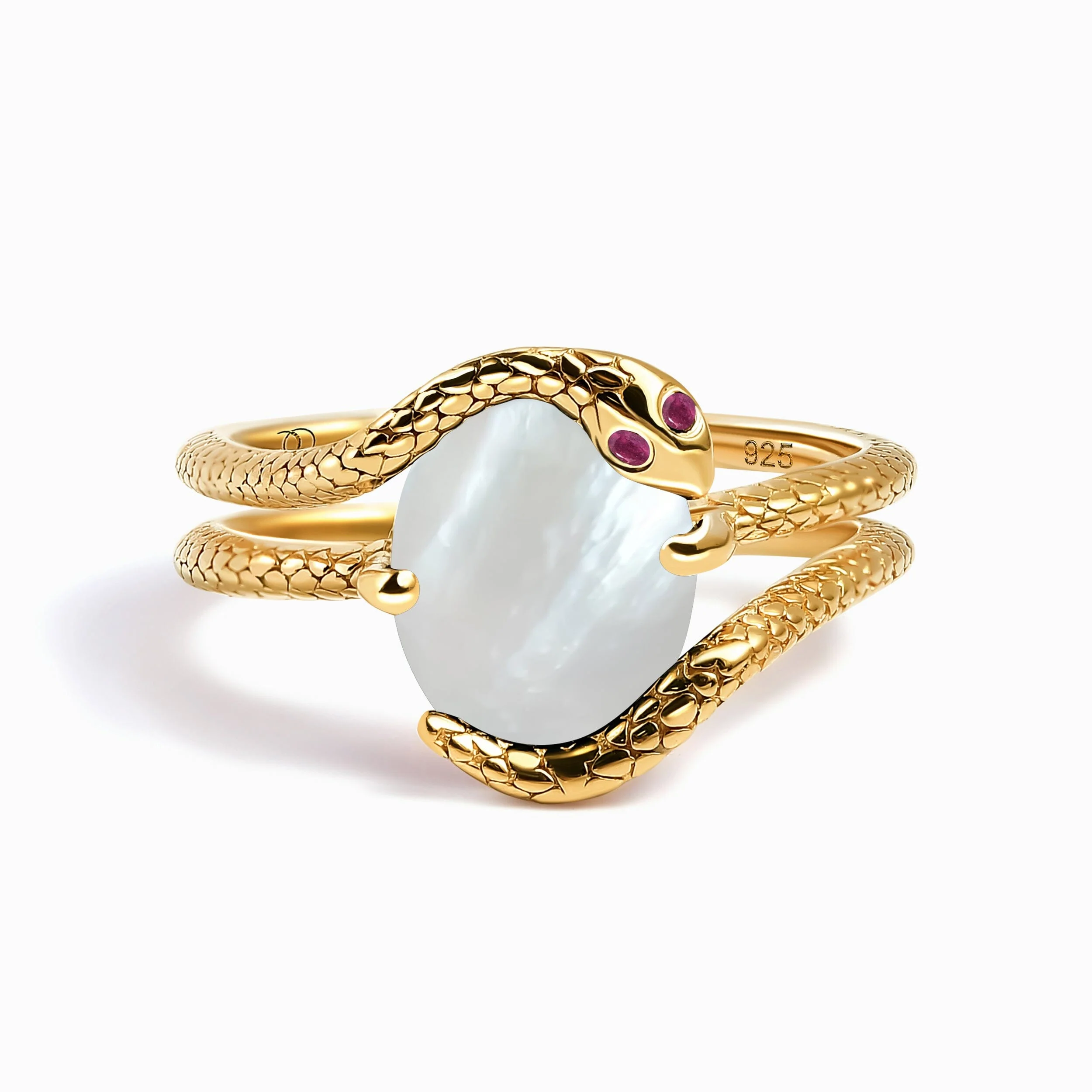 Mother of Pearl Ruby Ring - Serpent of Femininity - Image 5