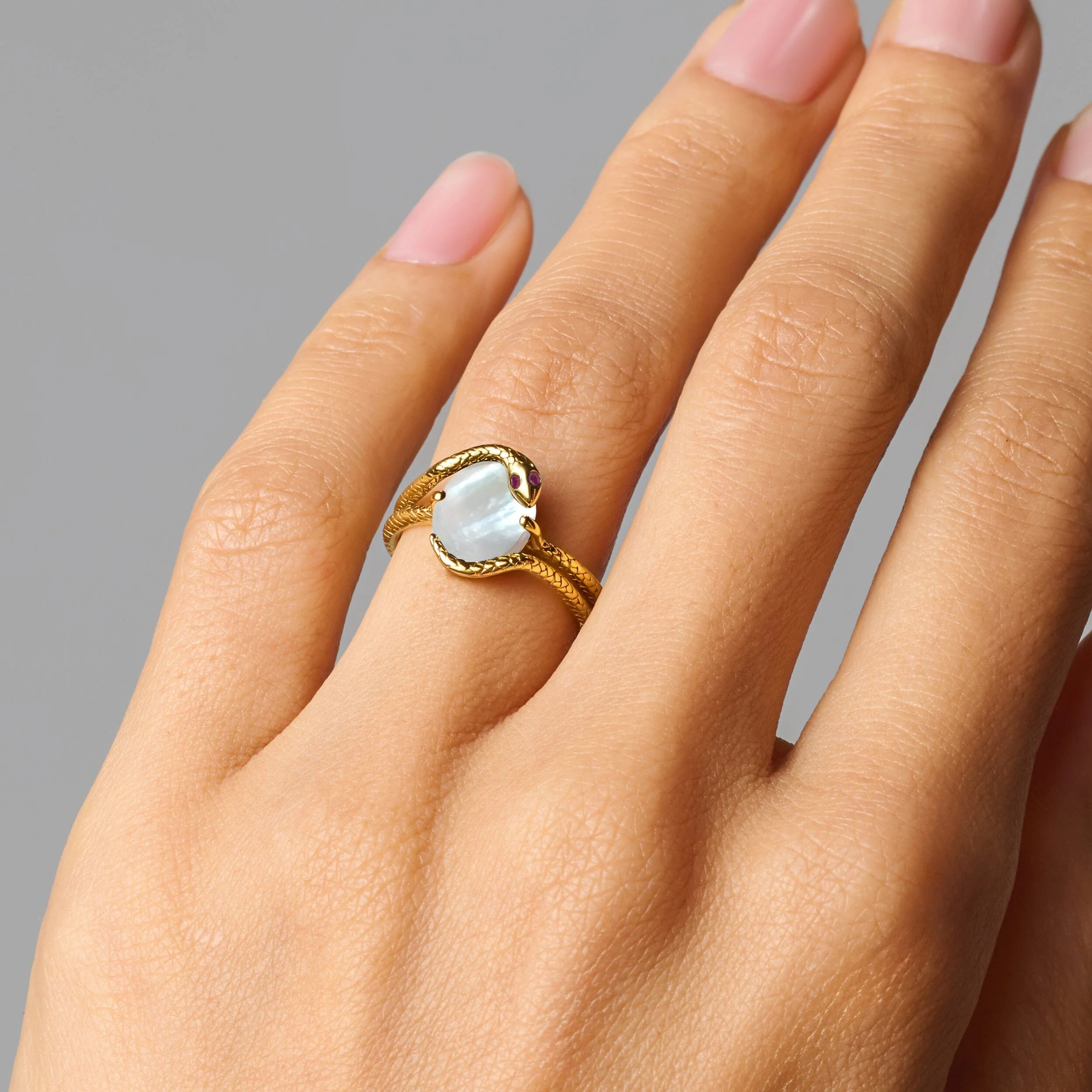 Mother of Pearl Ruby Ring - Serpent of Femininity - Image 6