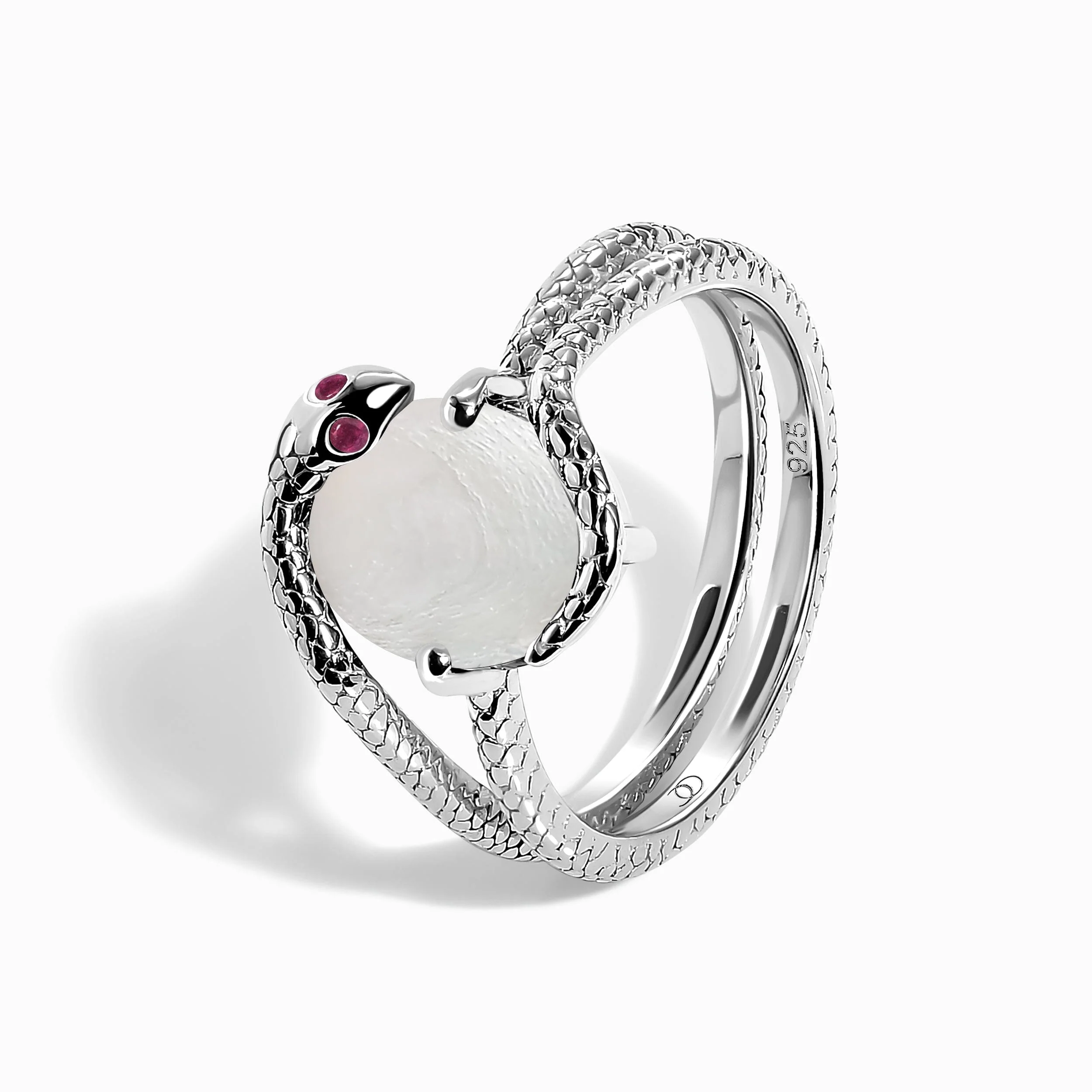 Mother of Pearl Ruby Serpent Ring & Waves Band - Image 10