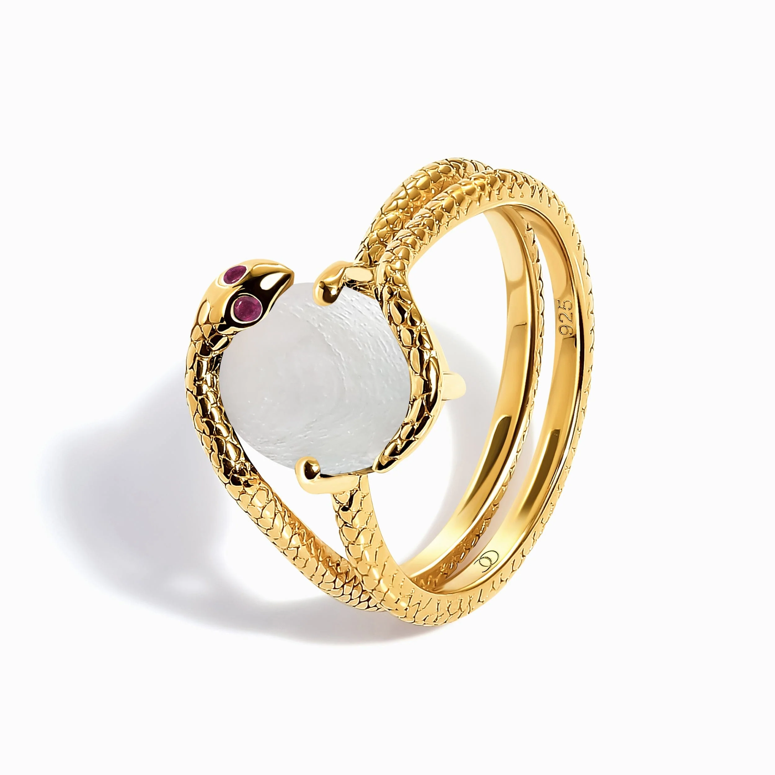 Mother of Pearl Ruby Serpent Ring & Waves Band - Image 11
