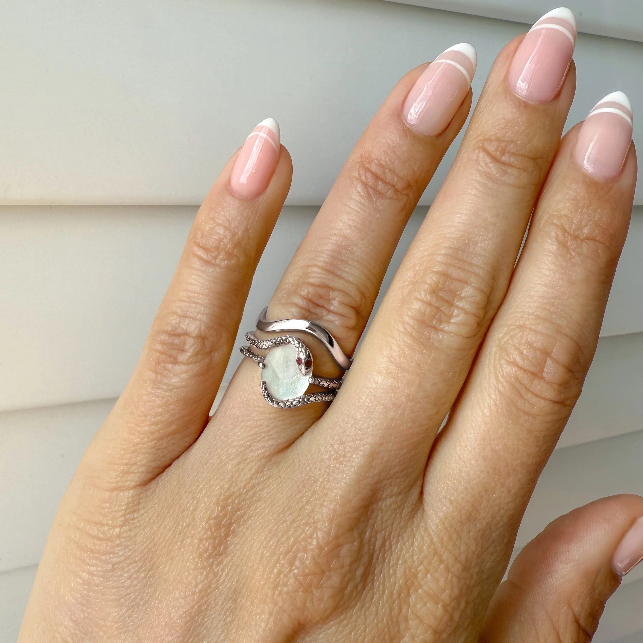 Mother of Pearl Ruby Serpent Ring & Waves Band - Image 5