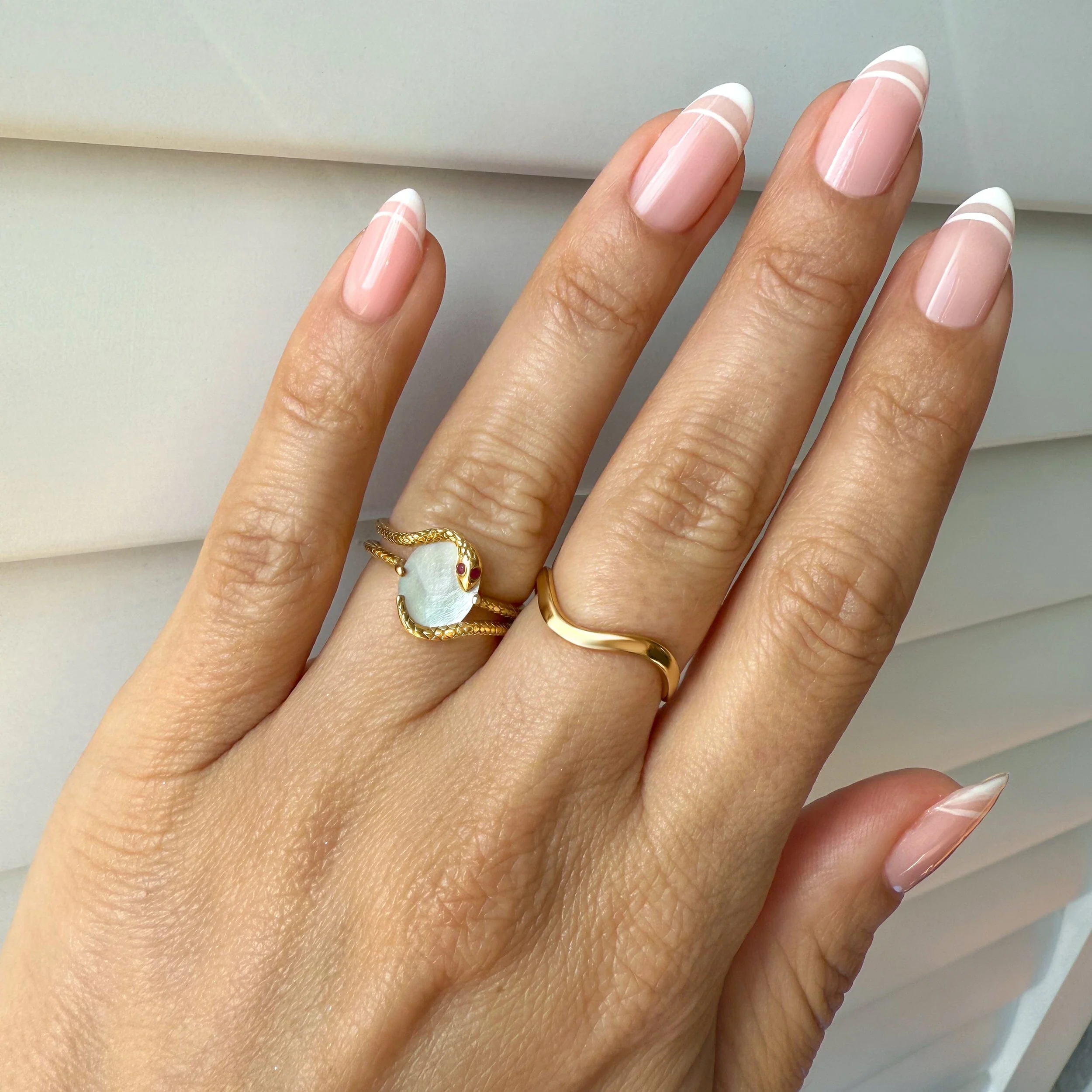 Mother of Pearl Ruby Serpent Ring & Waves Band - Image 8