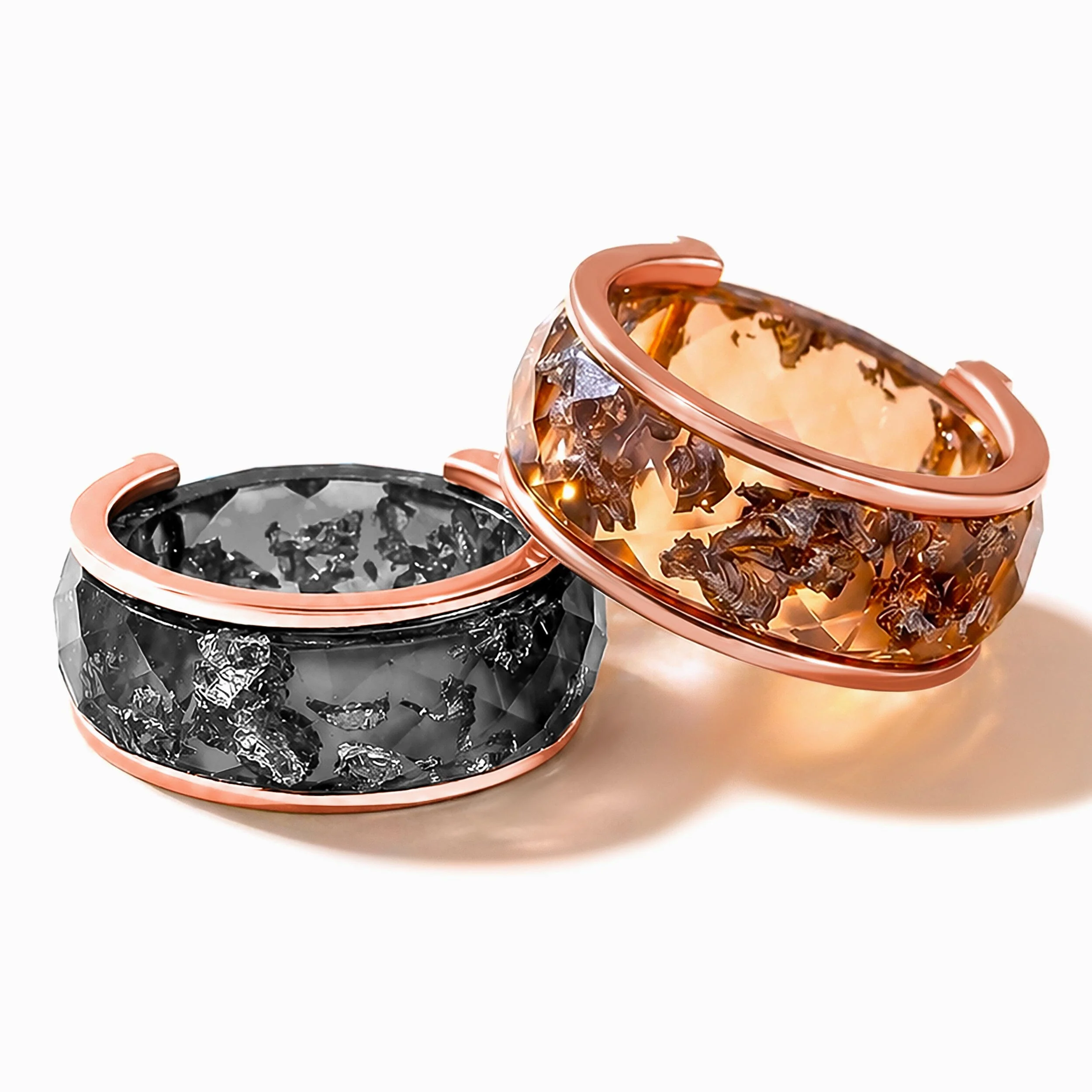 Night Sky & Golden Amber Resin Rings Set - Image 3